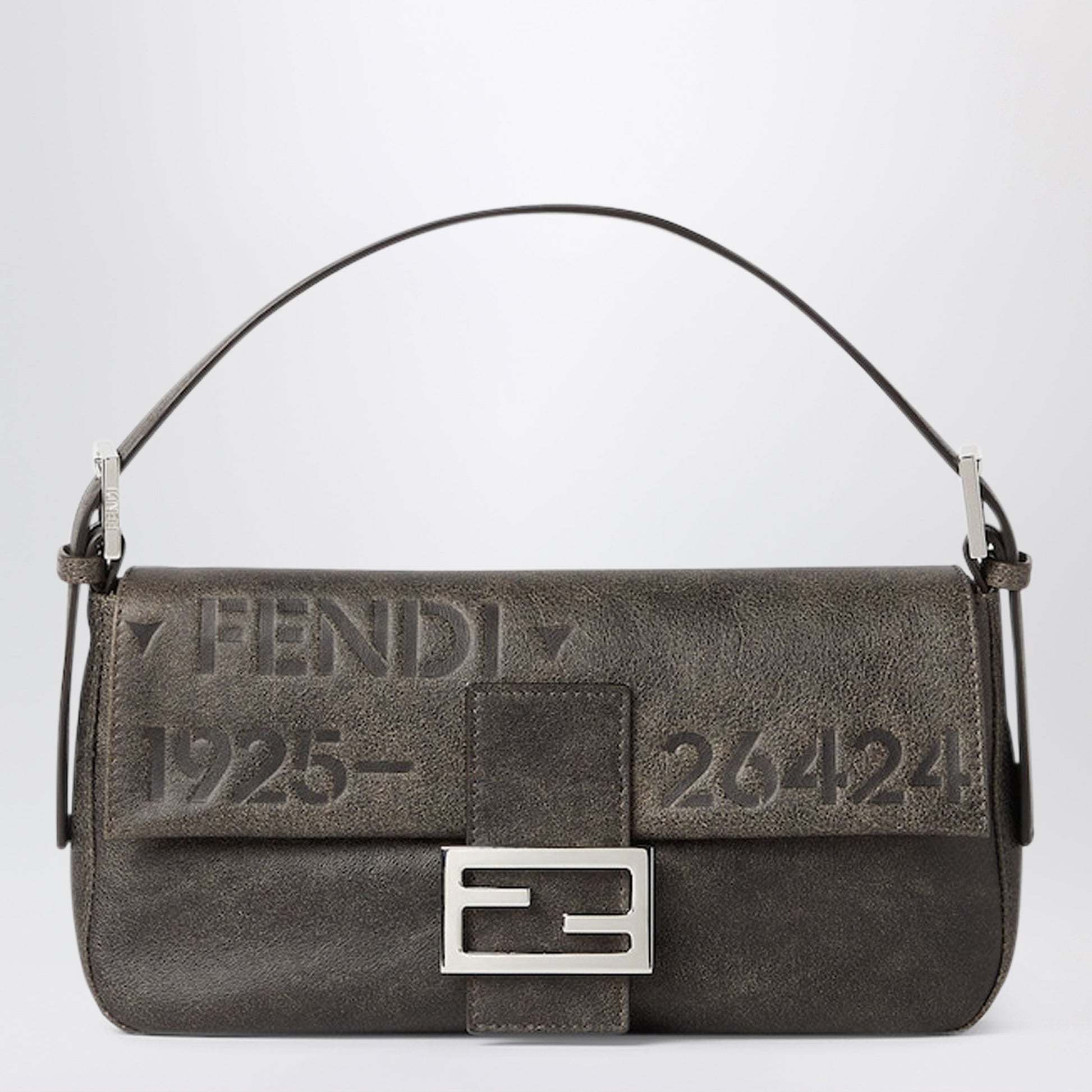 Fendi Baguetteâ® 26424 Black Leather Stencil Print Bag Women FENDI