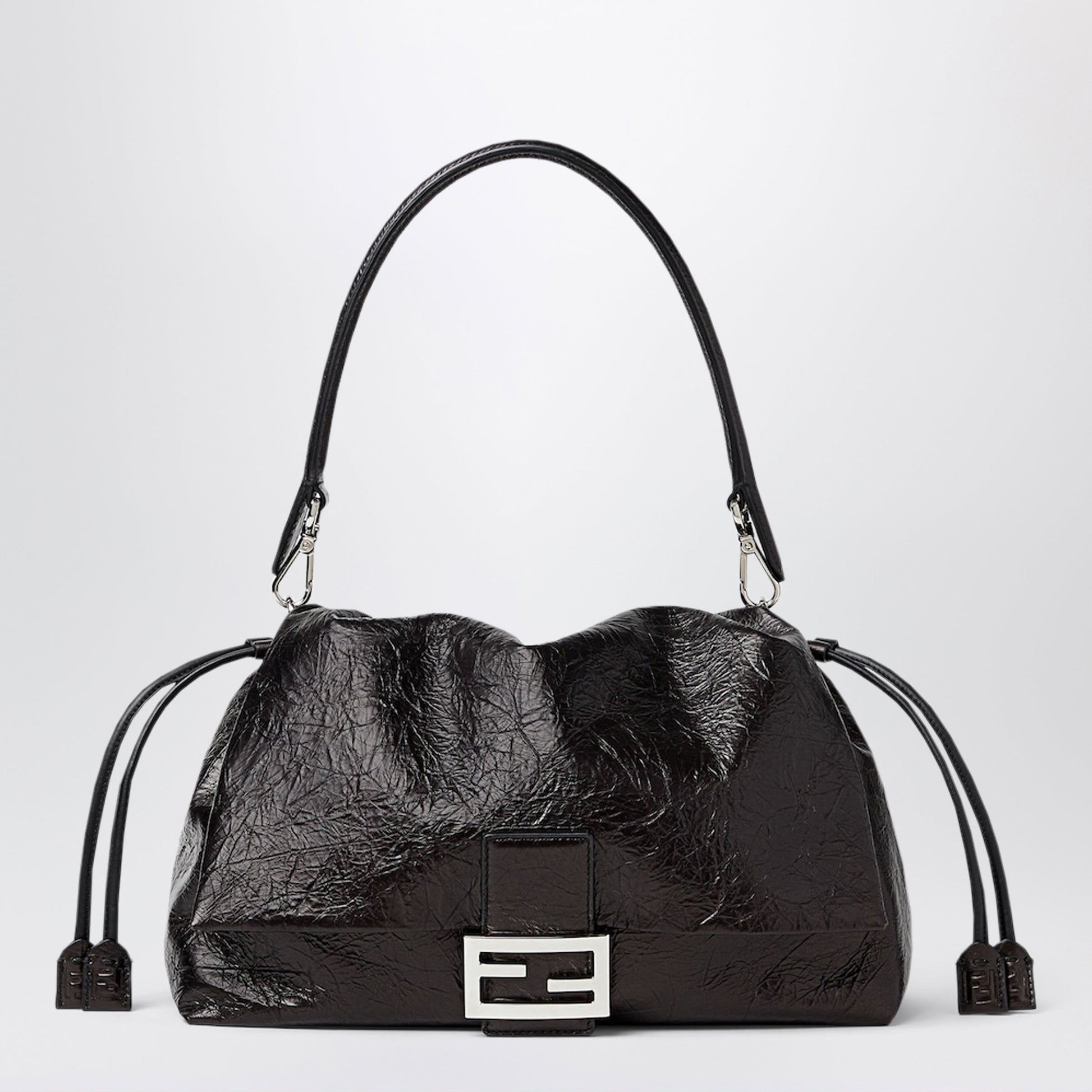 Fendi Black Baguetteâ® Soft Large Bag In Crackled Leather Women FENDI