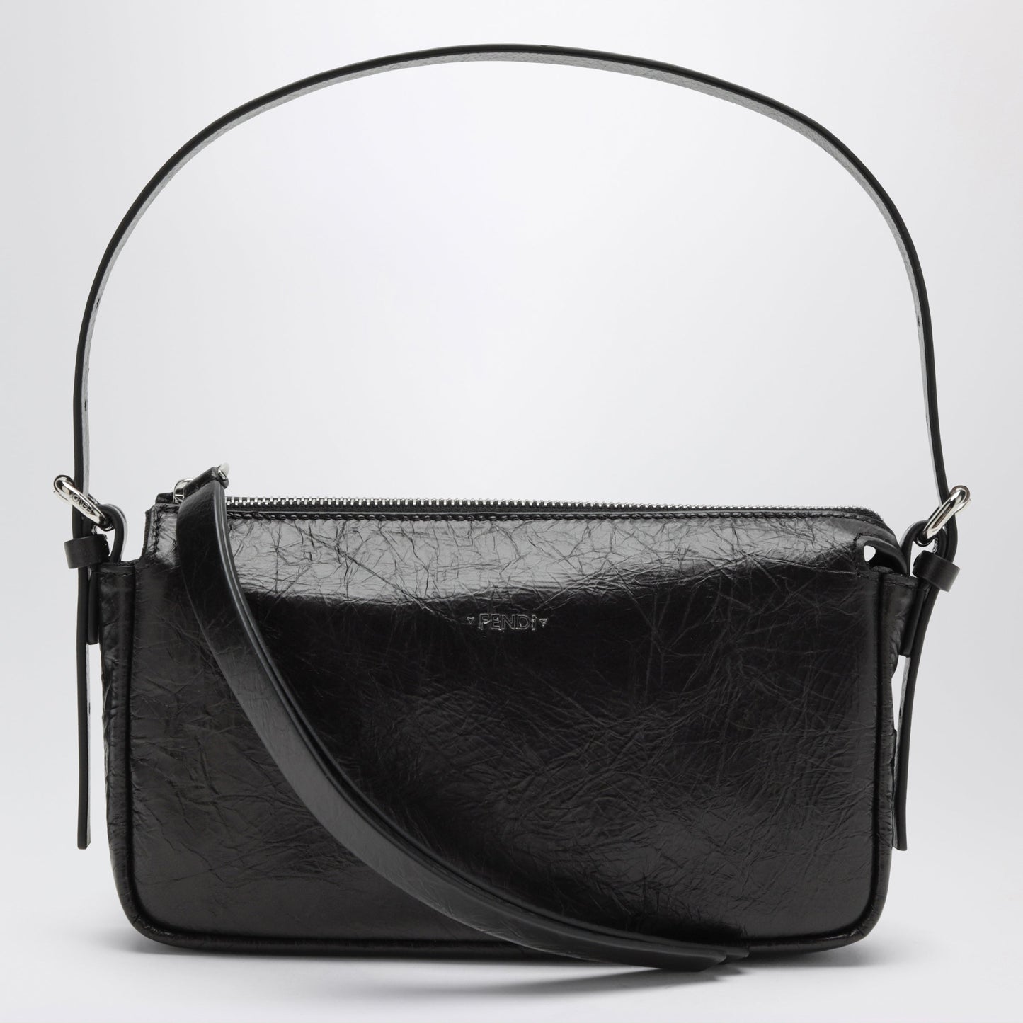 Fendi Black Zip Top Small In Crackled Leather Bag Women FENDI