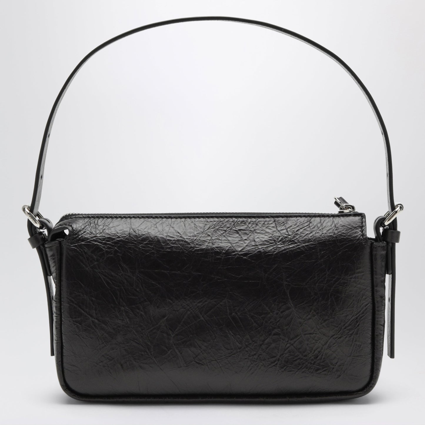 Fendi Black Zip Top Small In Crackled Leather Bag Women FENDI