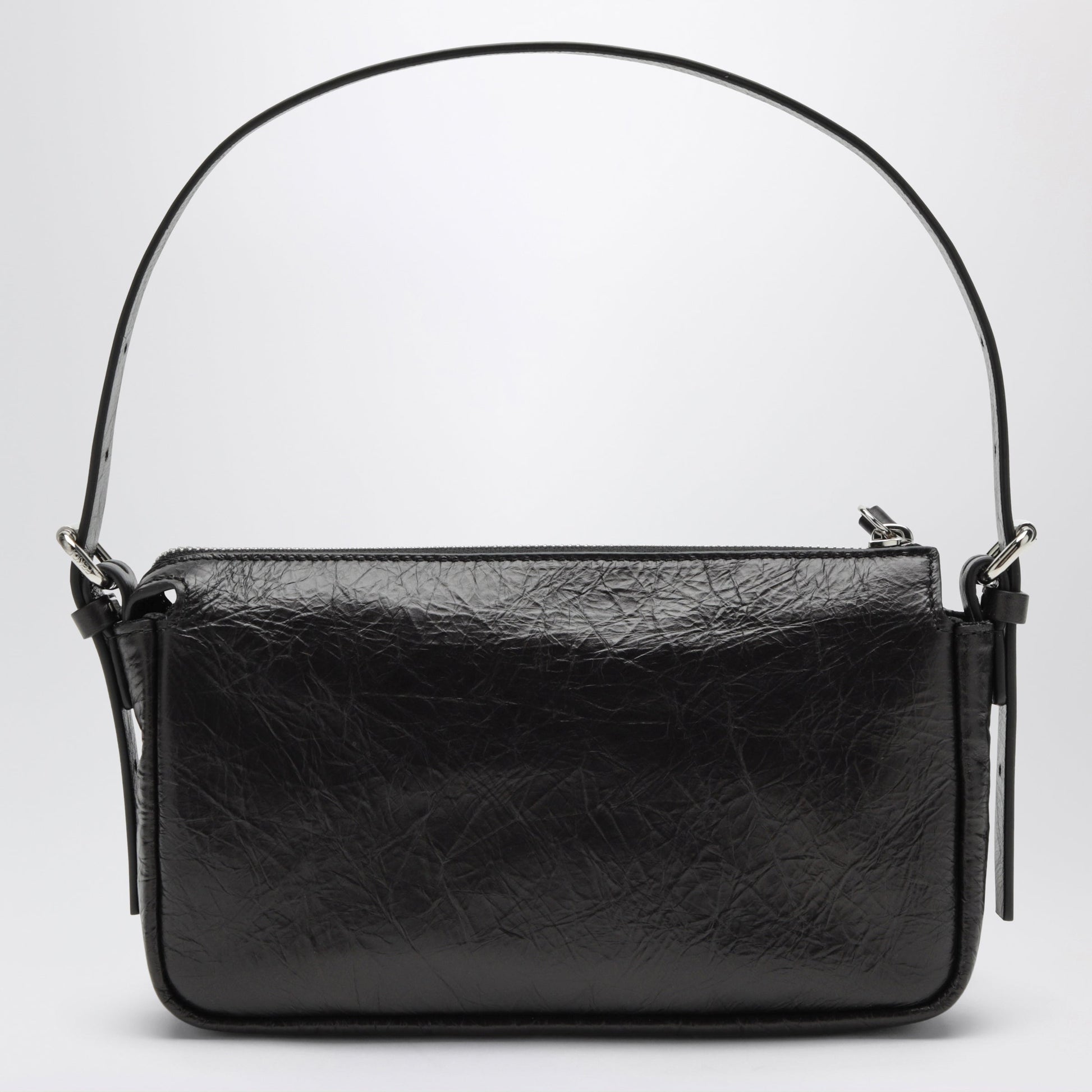 Fendi Black Zip Top Small In Crackled Leather Bag Women FENDI
