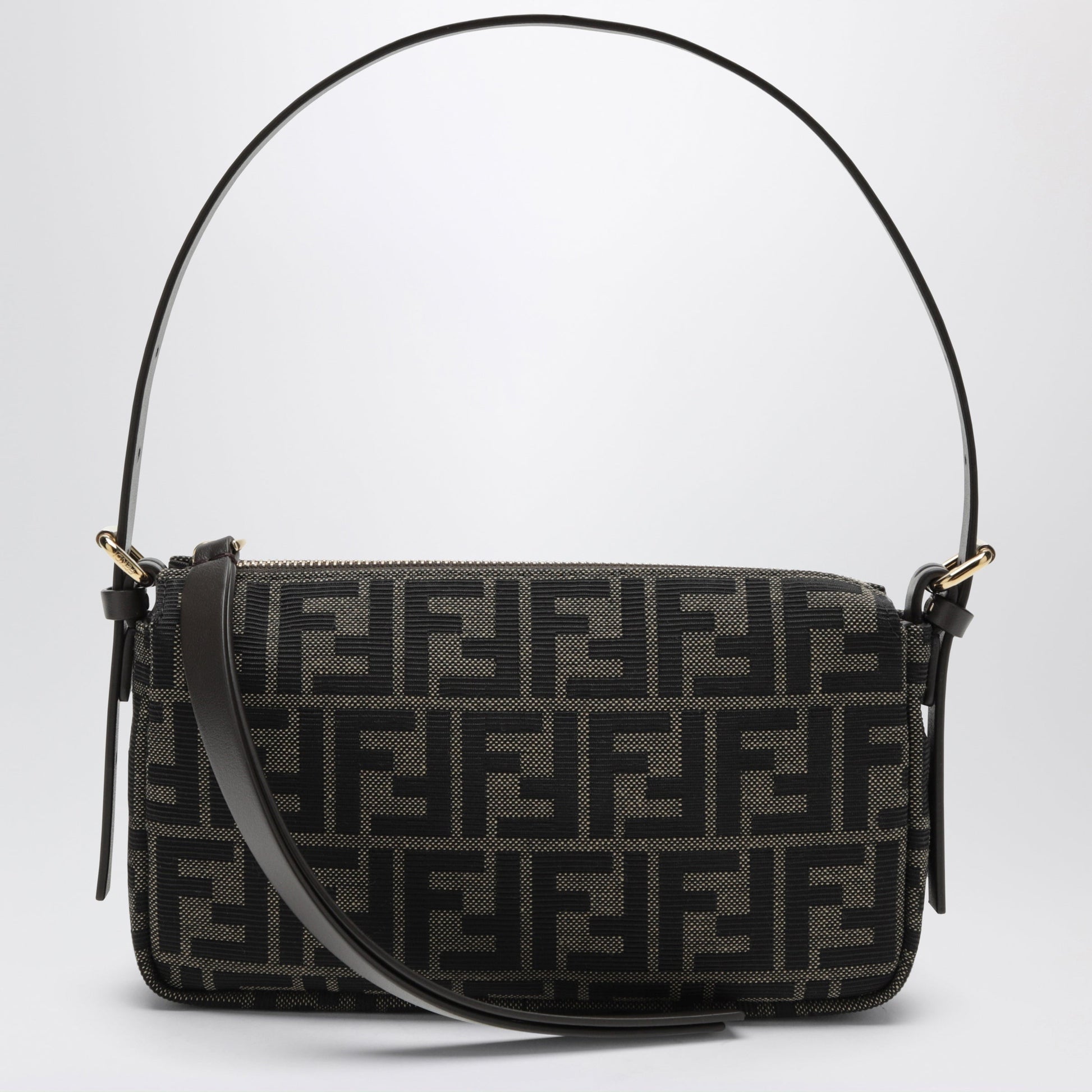 Fendi Brown Zip Top Small Bag In Ff Zucca Jacquard Fabric Women FENDI