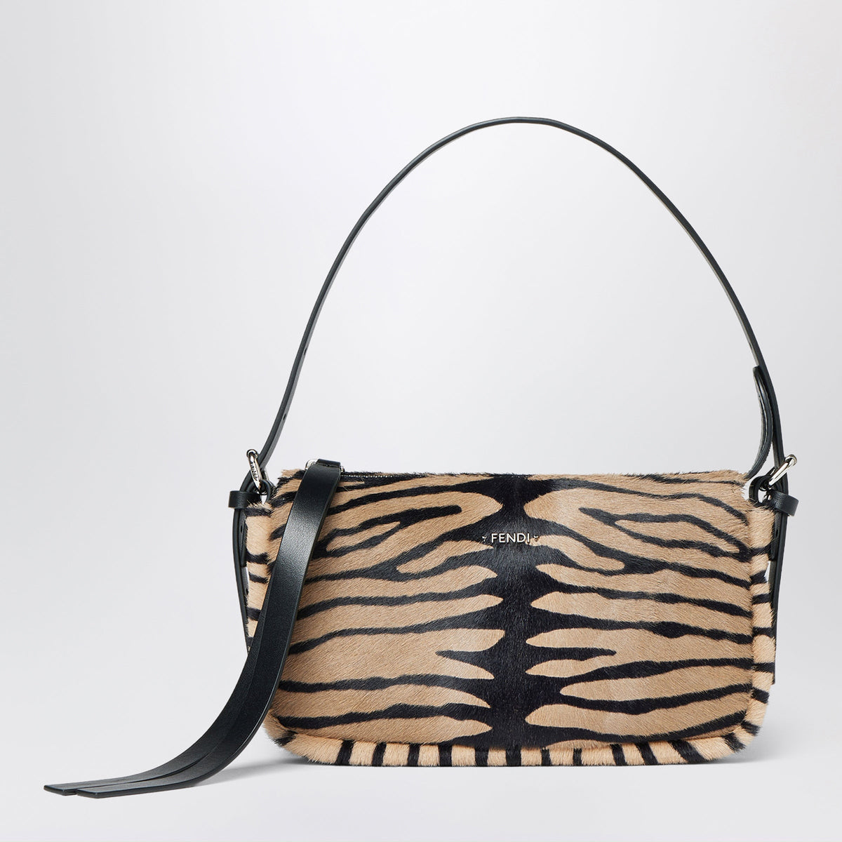 Fendi Small Zip Top Bag In Pony-Effect Leather With A Tiger-Print Women FENDI