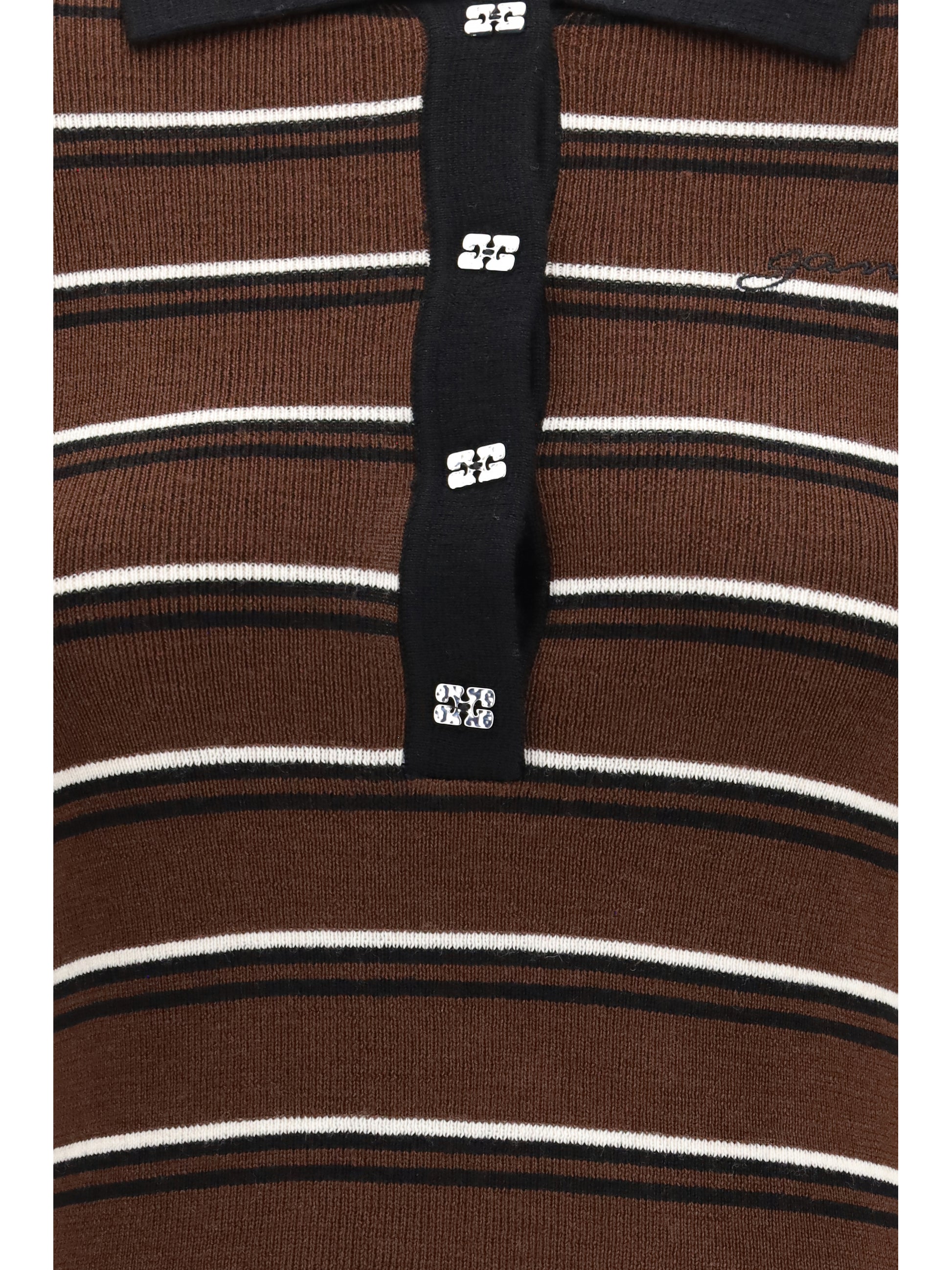 Ganni Women Striped Merino Polo Shirt GANNI