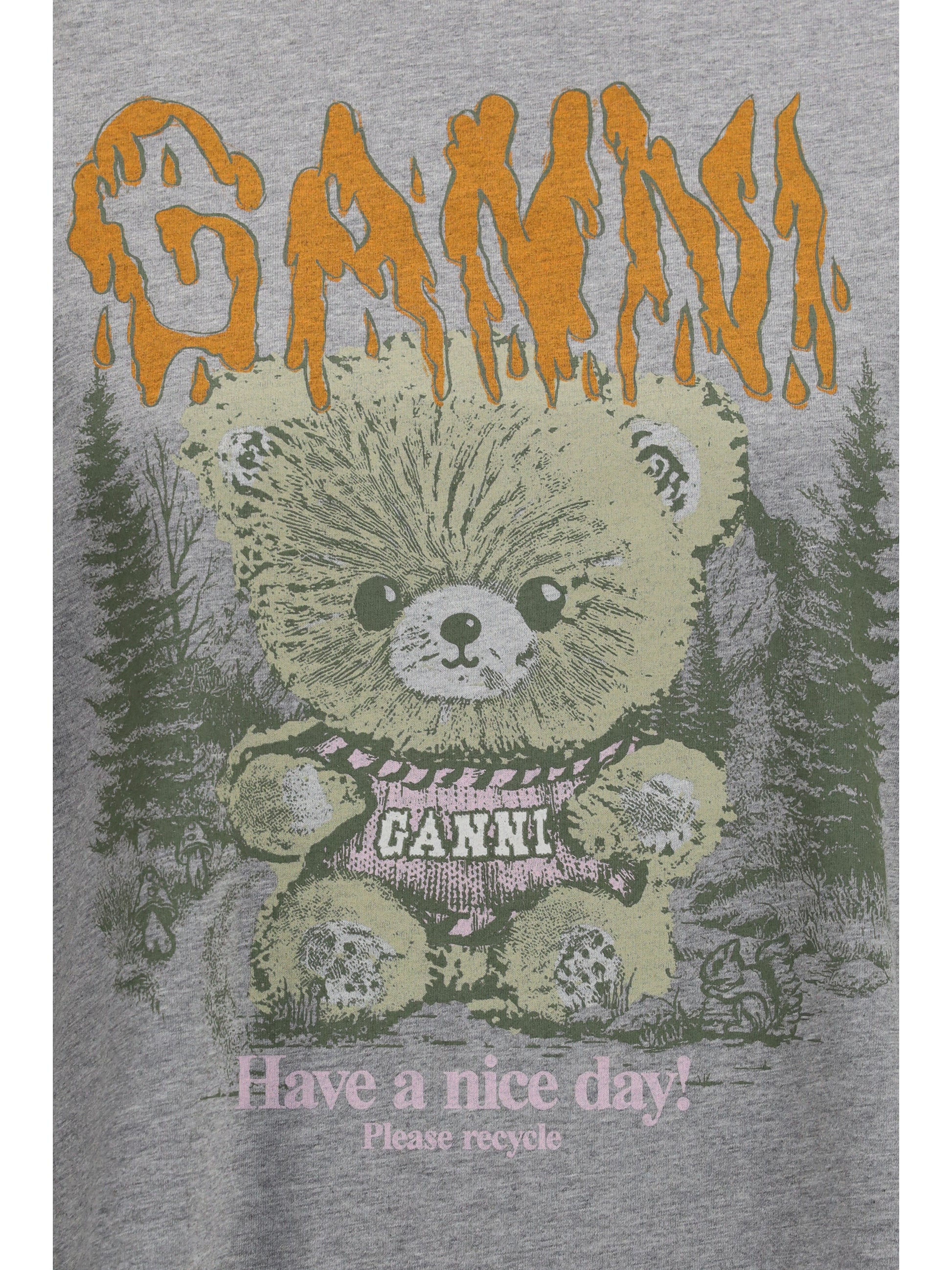 Ganni Women Teddy Forest Cotton T-Shirt GANNI