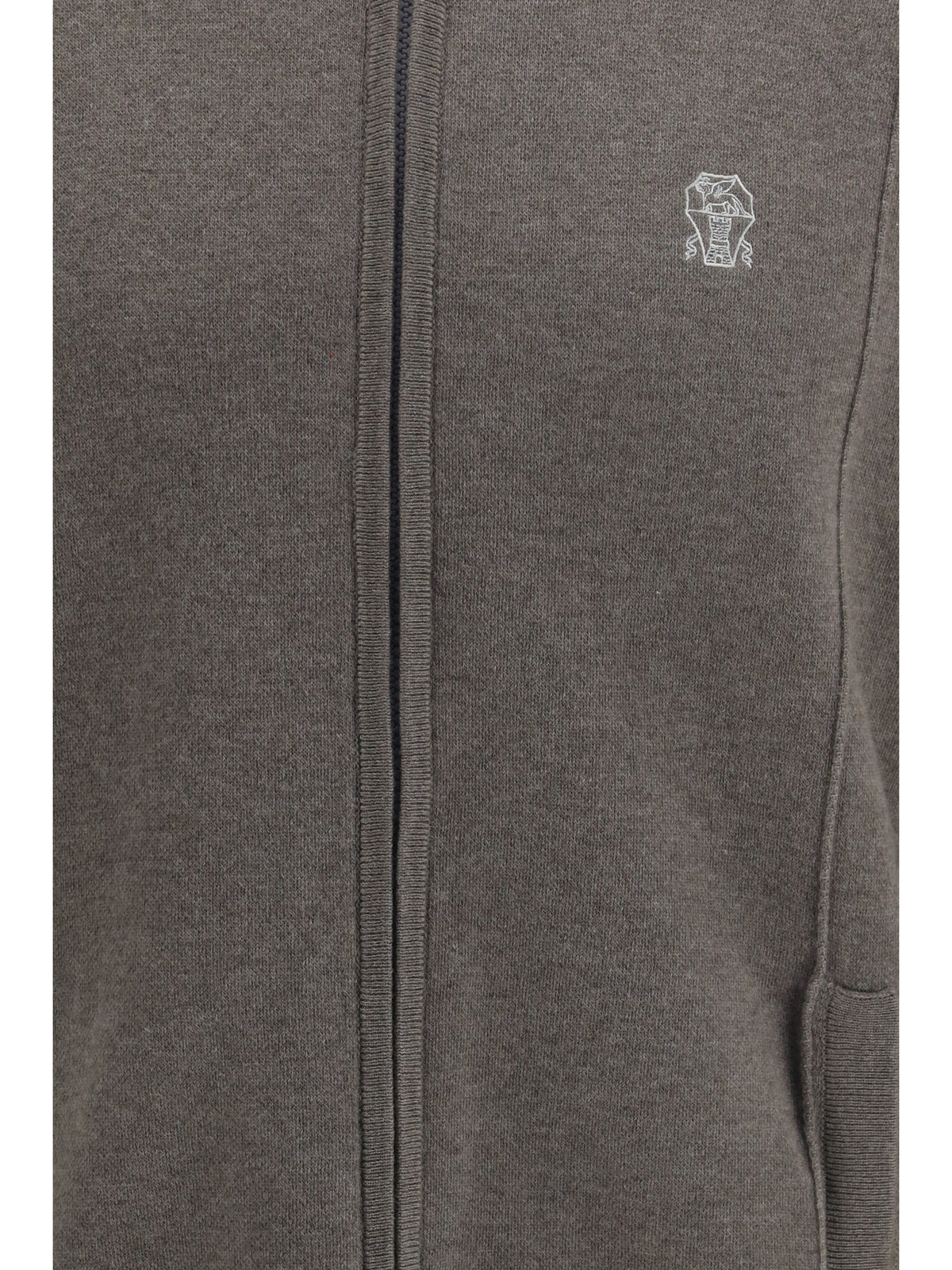 Brunello Cucinelli Men Double Cashmere Cardigan With Zip And Logo BRUNELLO CUCINELLI