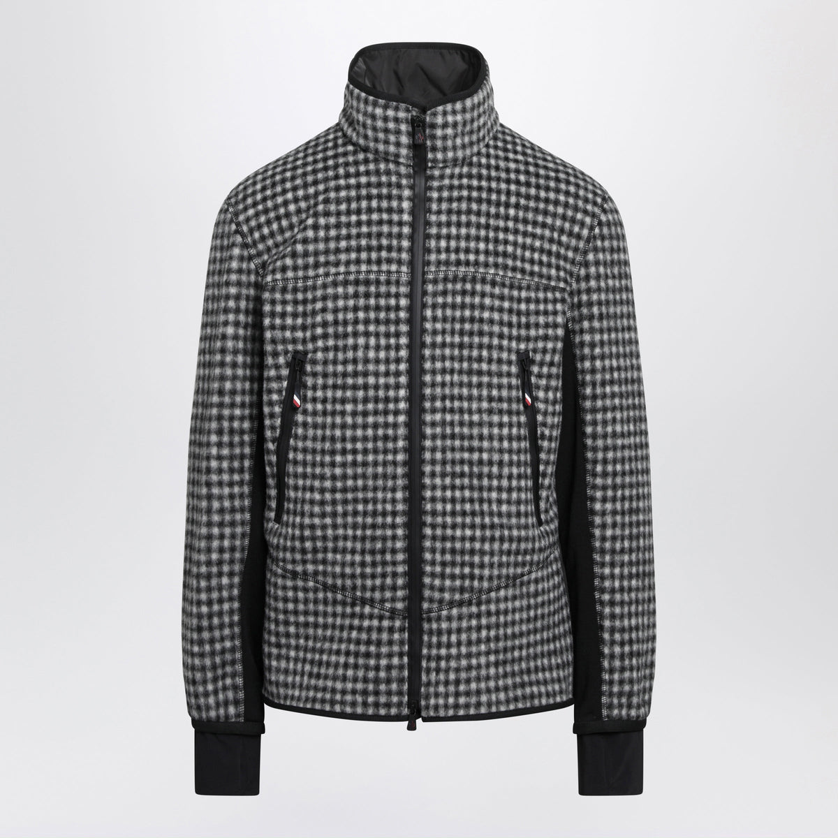 Moncler Grenoble Grey/White Gingham Zip-Up Fleece Men MONCLER GRENOBLE