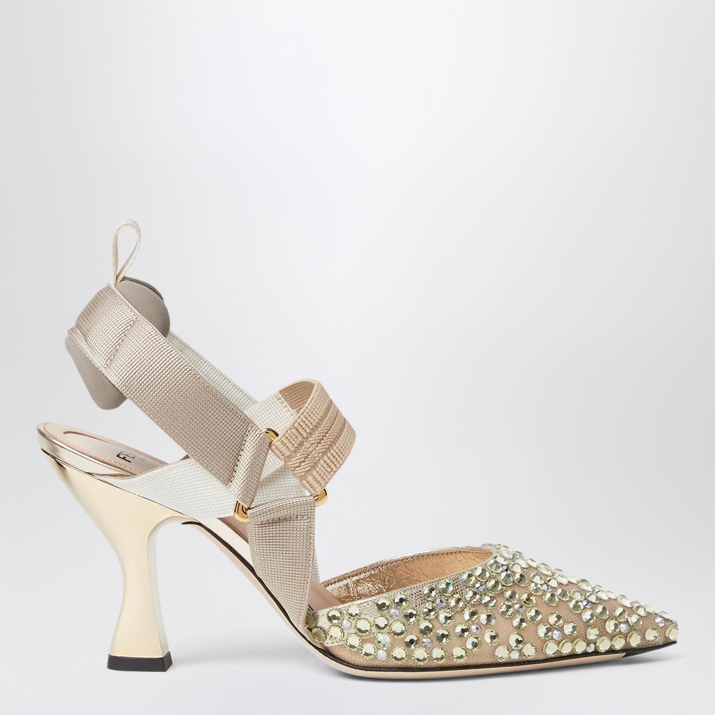 Fendi Nude Mesh And Light Green Crystal Colibrã¬ Slingbacks Women FENDI