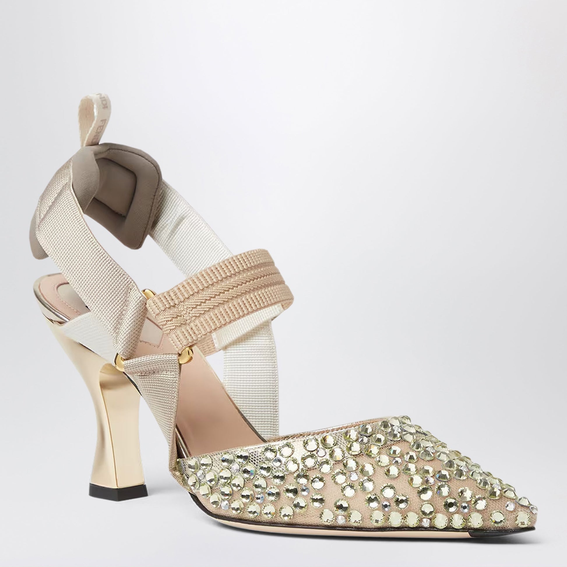 Fendi Nude Mesh And Light Green Crystal Colibrã¬ Slingbacks Women FENDI