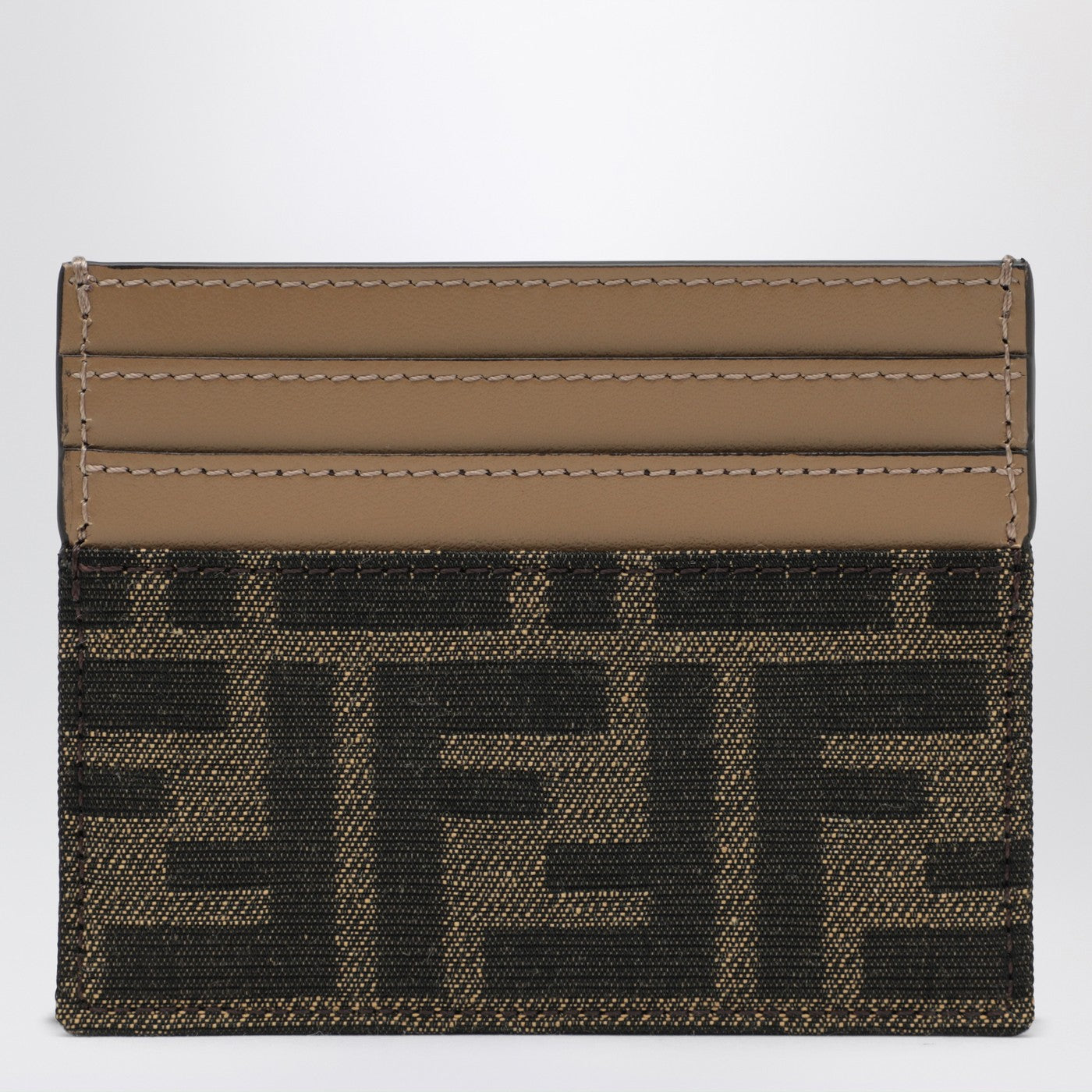 Fendi Baguette Card Case In Brown Ff Jacquard Fabric Women FENDI