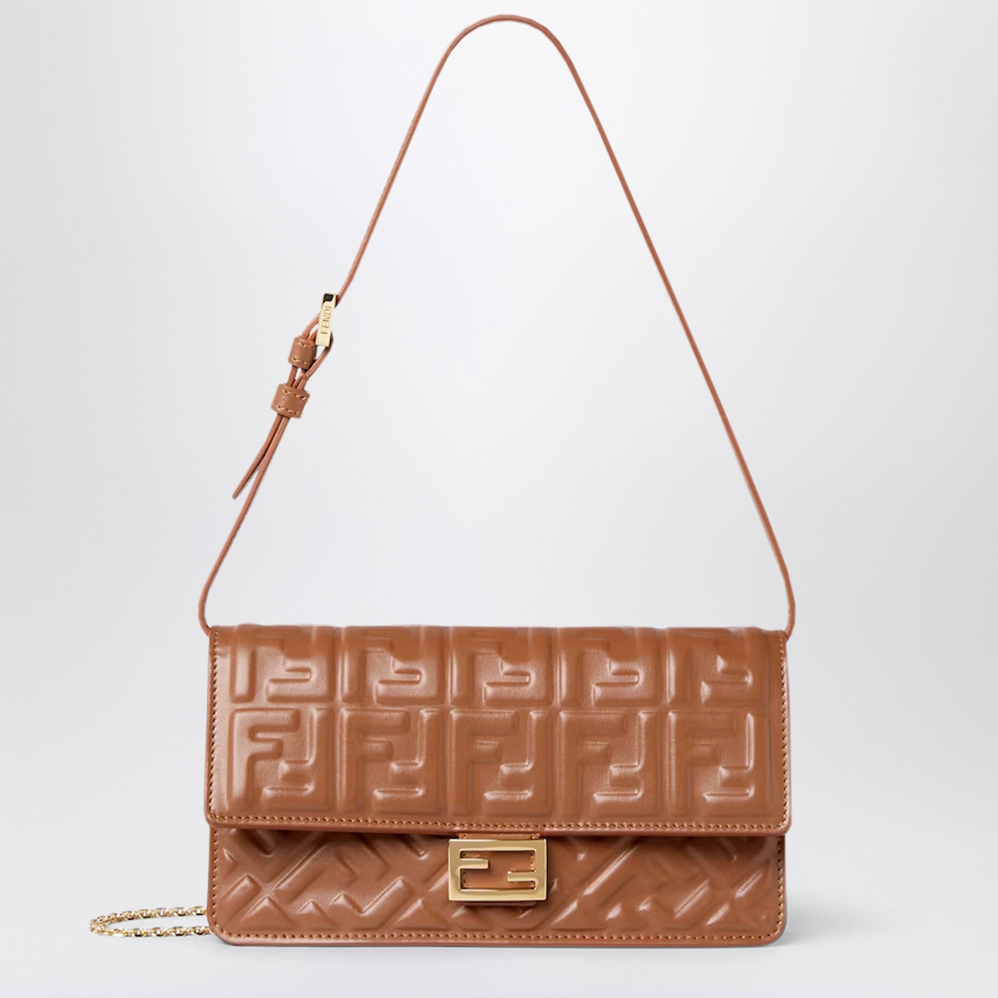 Fendi Baguette On Chain Wallet In Sellier Nappa Leather With Ff Motif Women FENDI