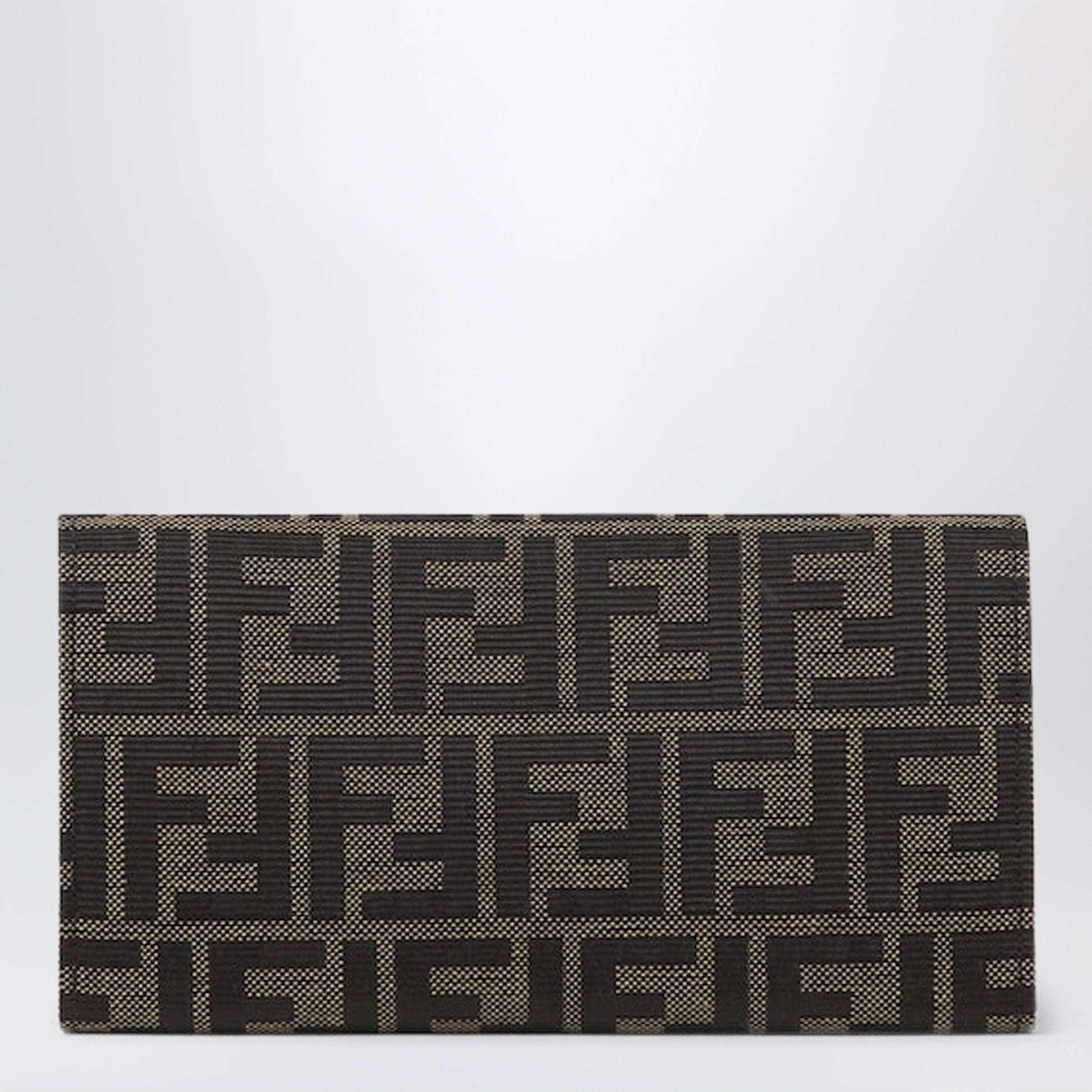 Fendi Tube Continental Wallet With Chain In Ff Zucca Jacquard And Brown Leather Women FENDI