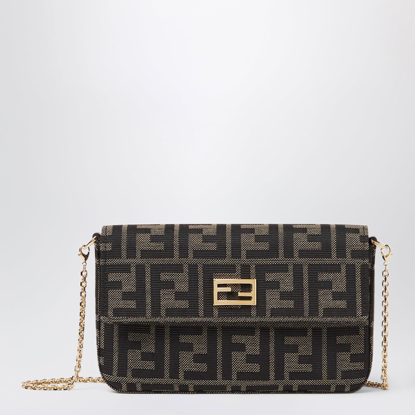 Fendi Tube Wallet On Chain In Ff Zucca Jacquard And Brown Leather Women FENDI