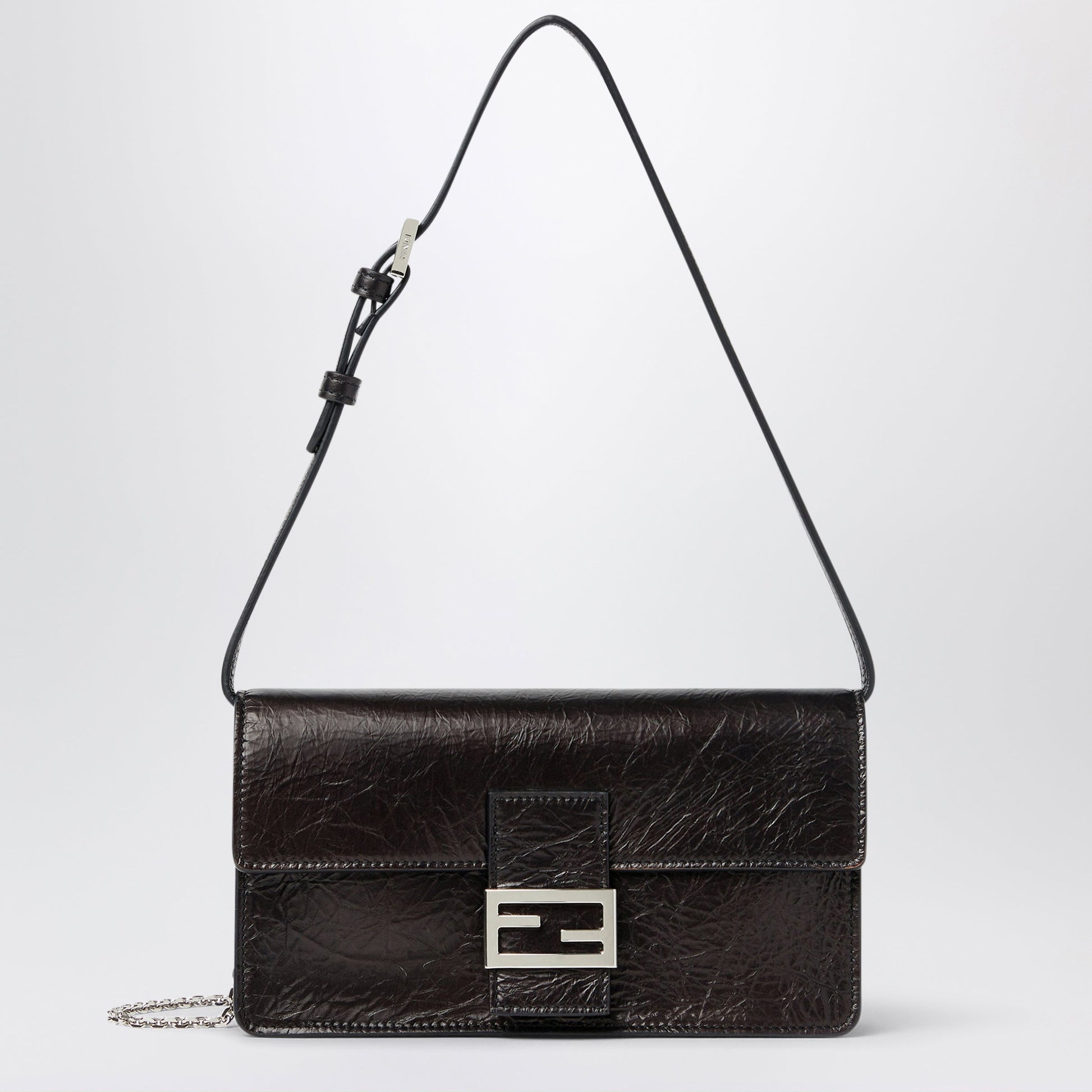Fendi Black Tube Wallet In Crackled Leather Women FENDI