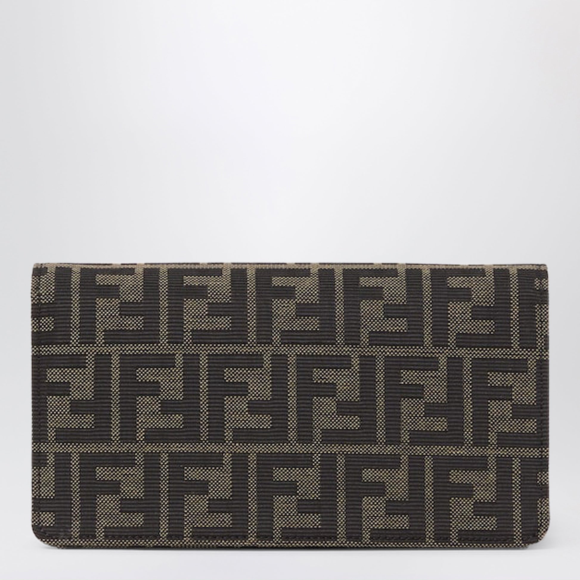 Fendi Tube Wallet On Chain In Ff Zucca Jacquard And Brown Leather Women FENDI