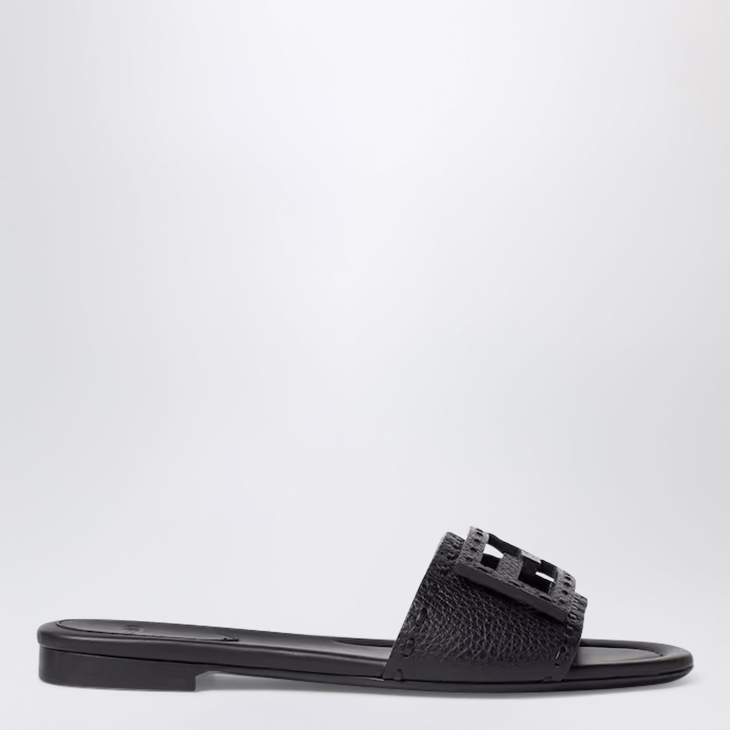 Fendi Black Leather Baguette Slides Women FENDI