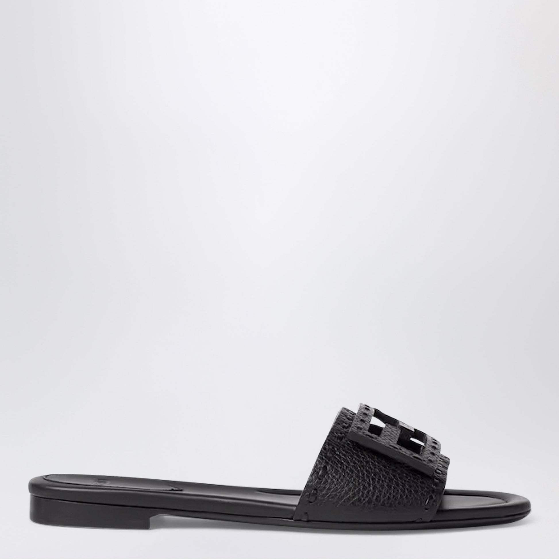 Fendi Black Leather Baguette Slides Women FENDI