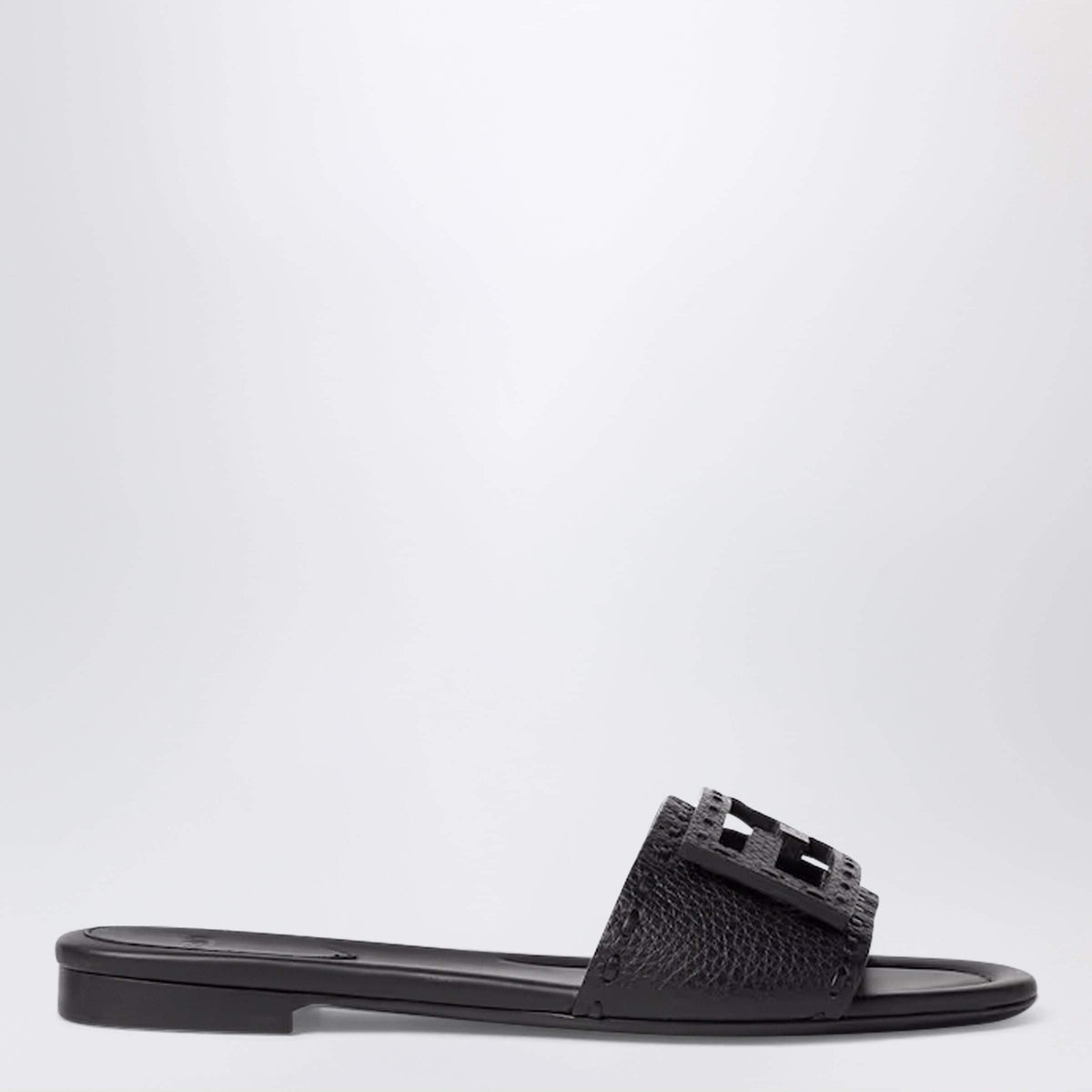 Fendi Black Leather Baguette Slides Women FENDI