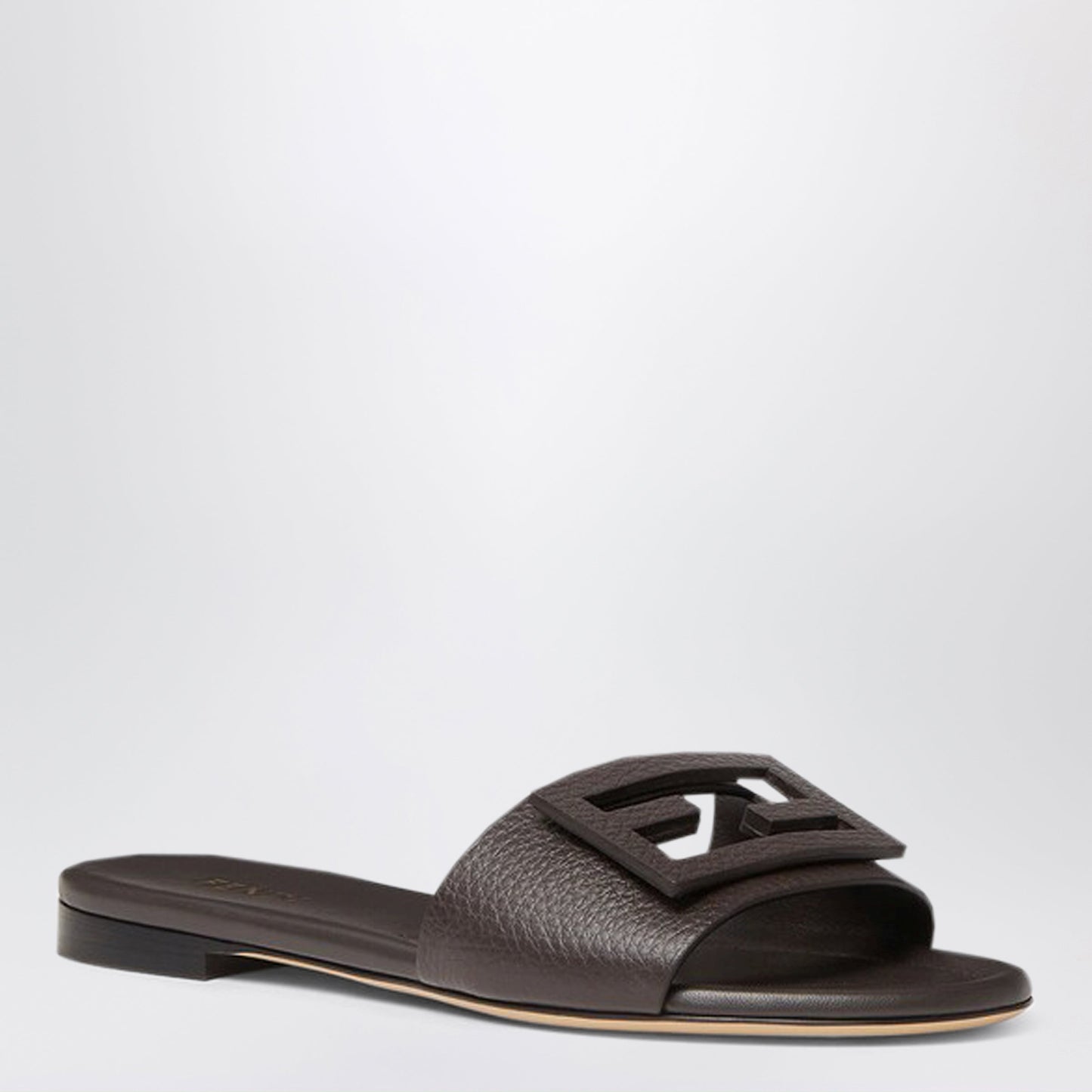 Fendi Dark Brown Baguette Leather Slides Women FENDI