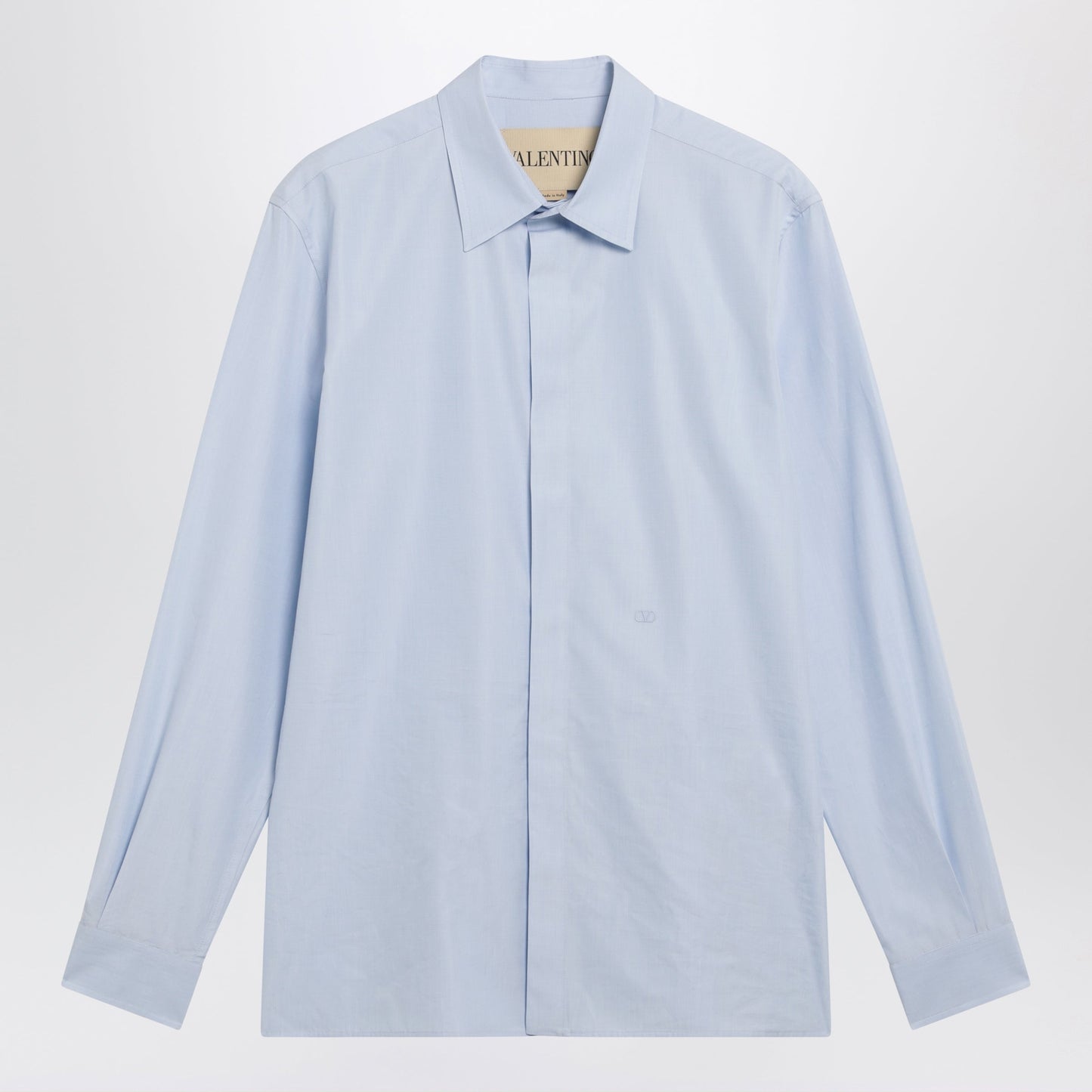 Valentino Light Blue Fil-Ã -Fil Cotton Shirt With Vlogo Embroidery Men VALENTINO