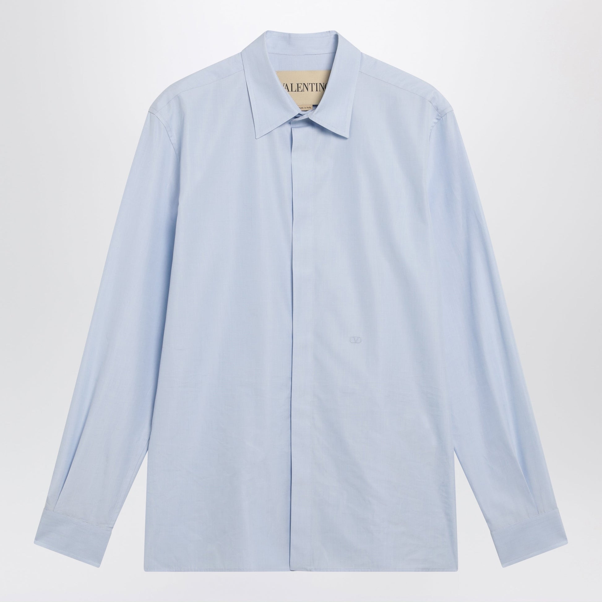 Valentino Light Blue Fil-Ã -Fil Cotton Shirt With Vlogo Embroidery Men VALENTINO