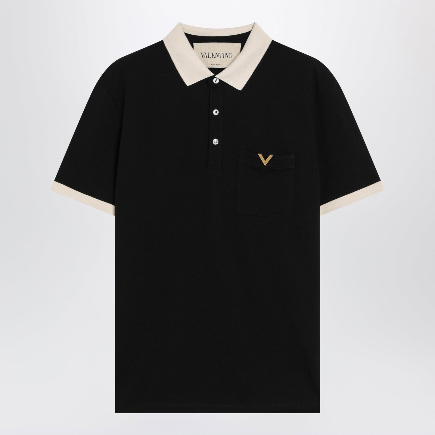 Valentino Black Cotton Pique Polo Shirt With Vgold Men VALENTINO