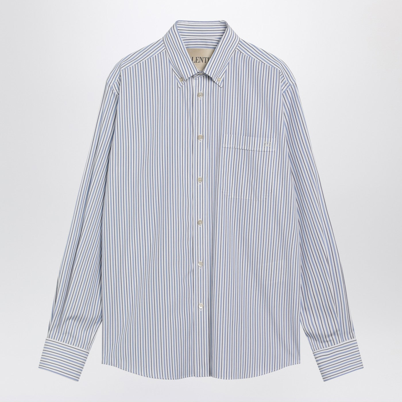 Valentino Ivory Shirt With Light Blue And Blue Stripes Men VALENTINO