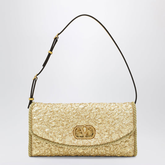 Valentino Small Devain Bag In Gold Cloque Jacquard Fabric Women