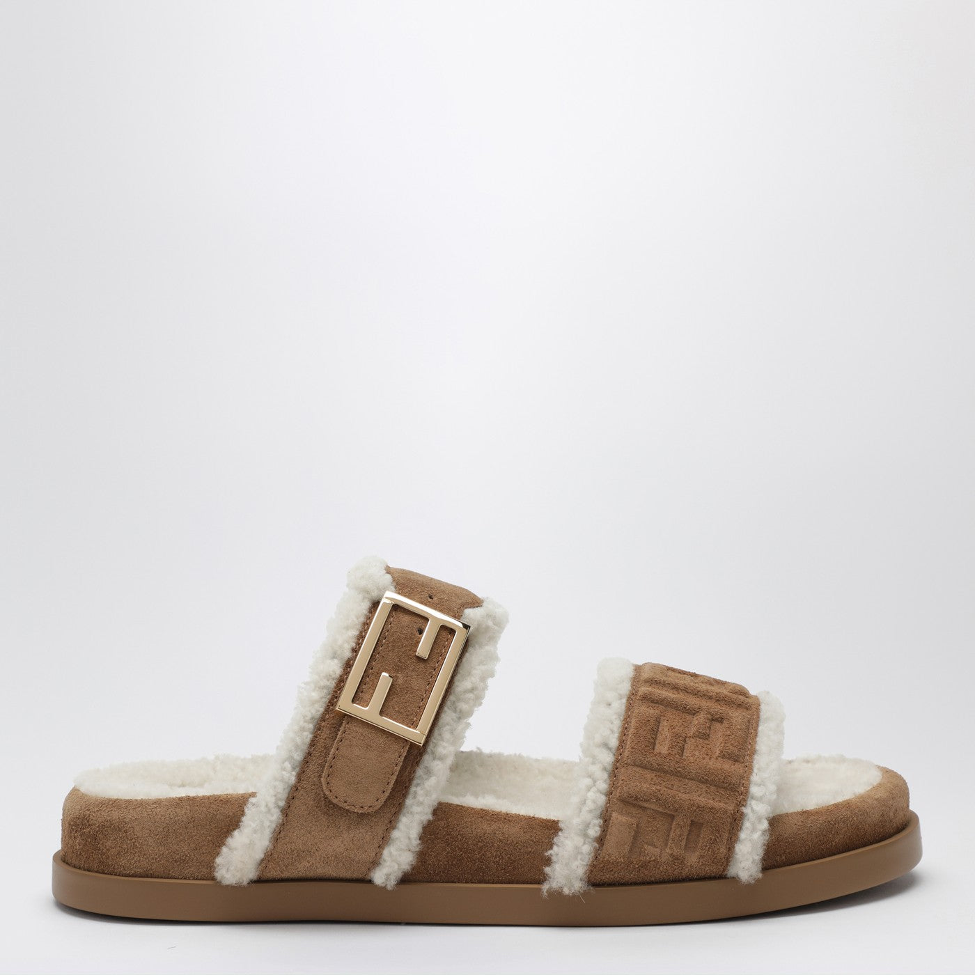 Fendi Slide Fendi Feel In Bronze Suede And Shearling Women FENDI
