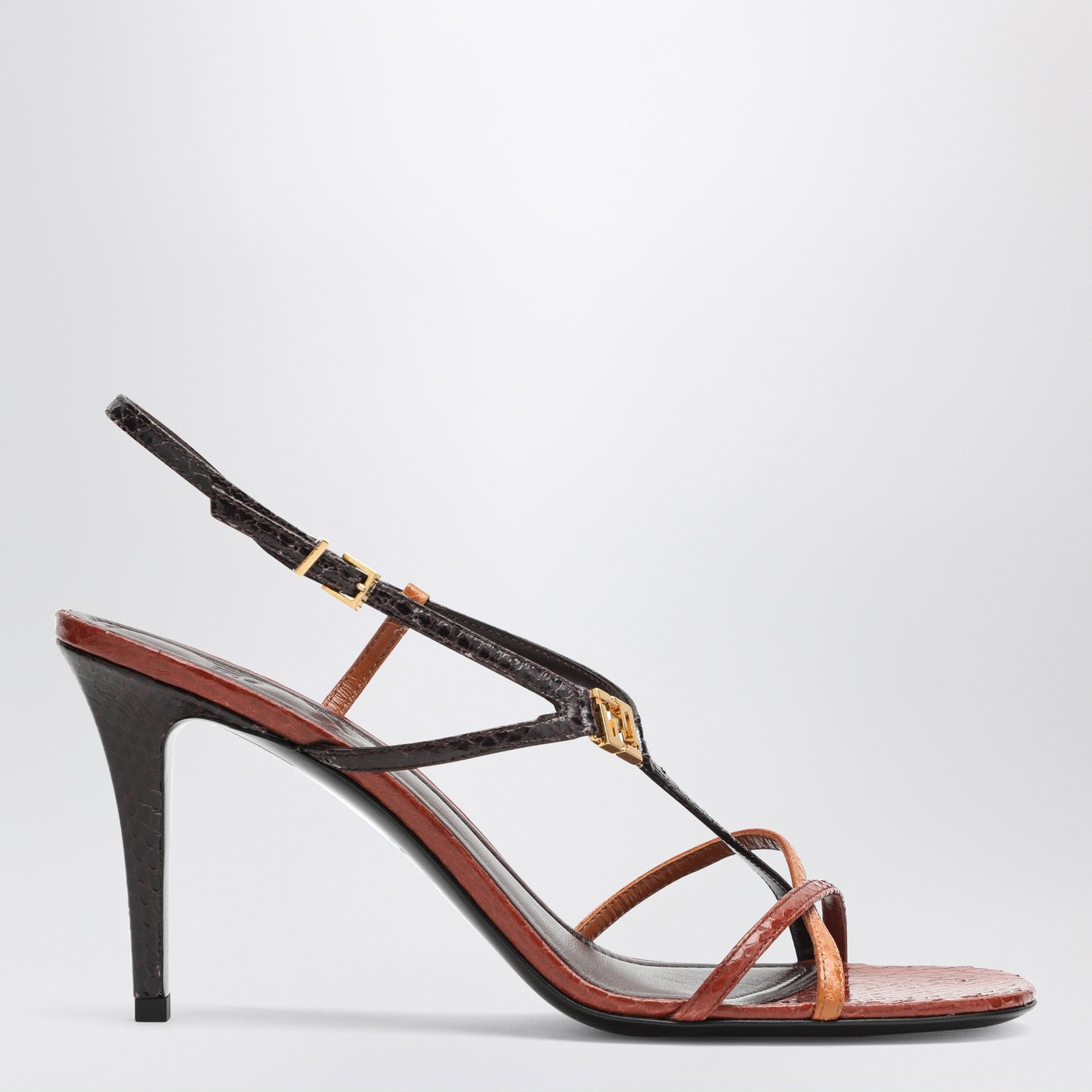 Fendi Fendi Ffold Burgundy/Brown Heel Sandal Women FENDI