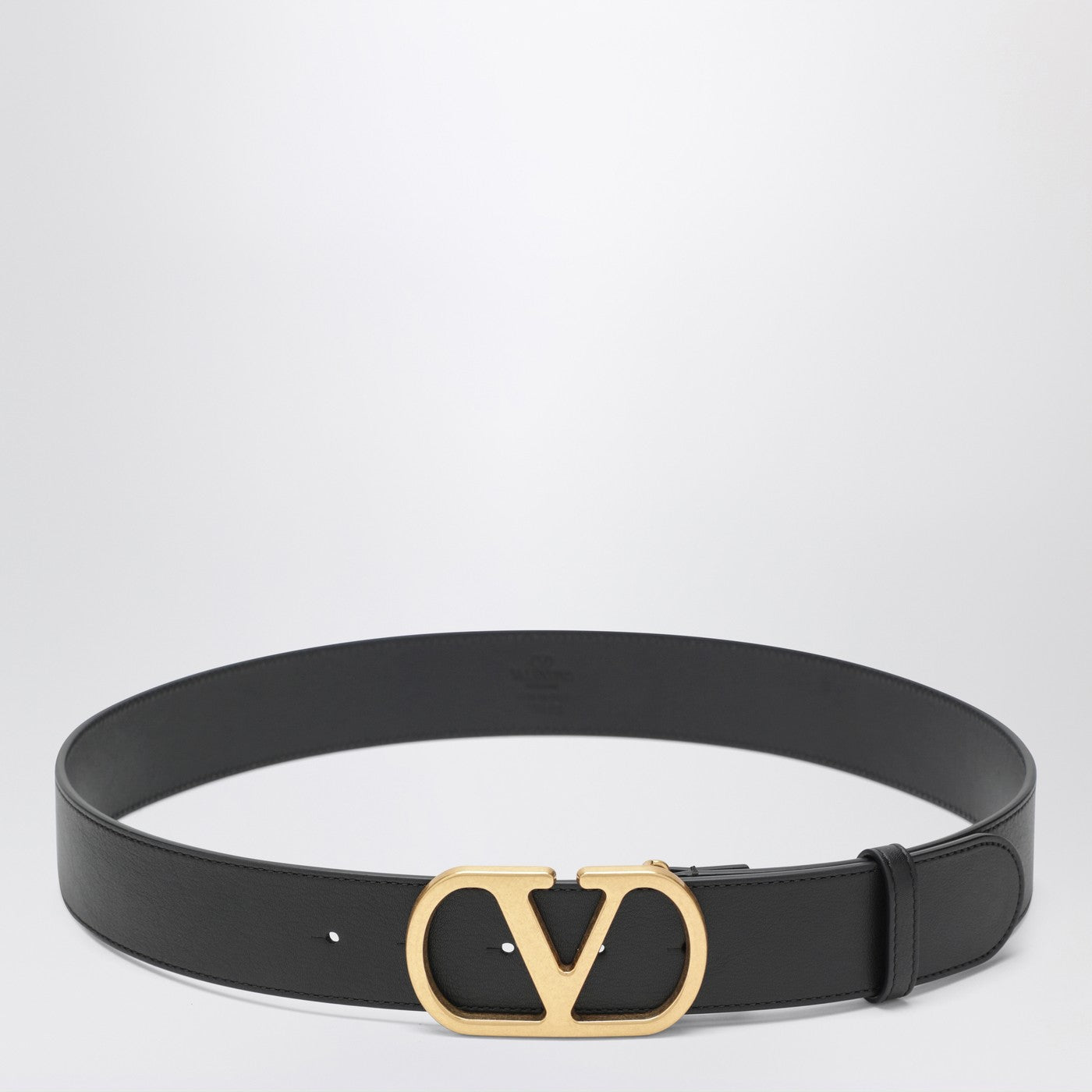 Valentino Garavani Vlogo Black/Gold Leather Belt Men VALENTINO GARAVANI
