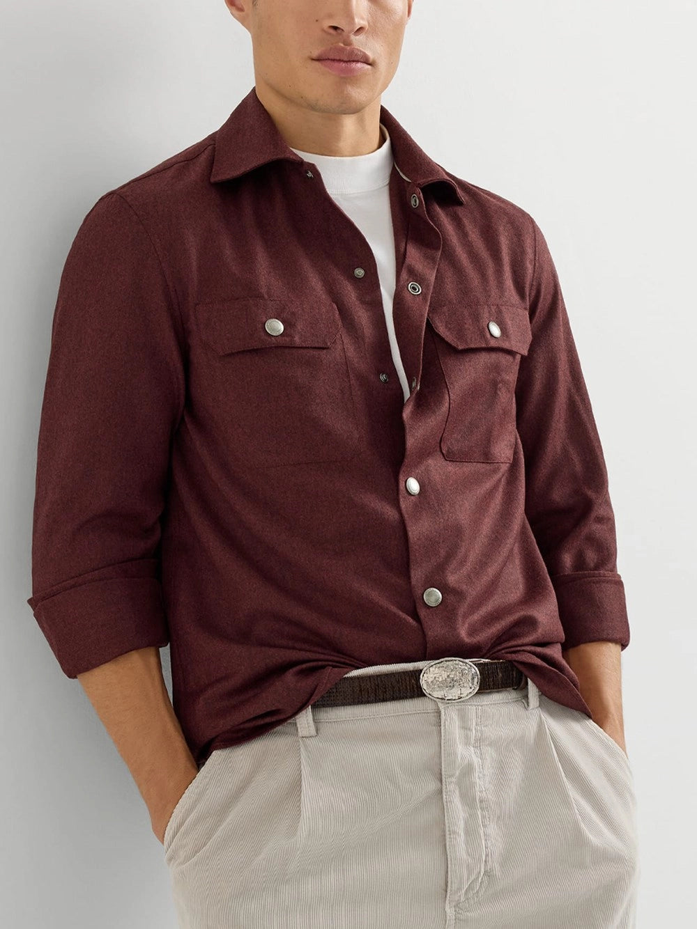 Brunello Cucinelli Men Virgin Wool Flannel Overshirt BRUNELLO CUCINELLI