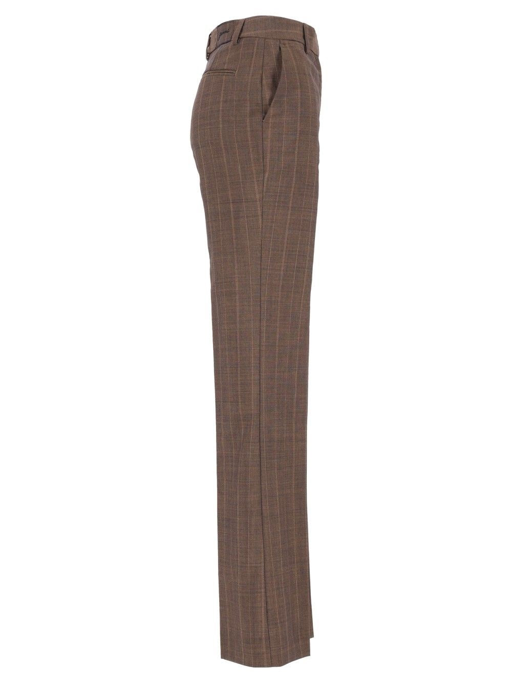 Ganni Women Brown Pinstriped Wool Trousers GANNI