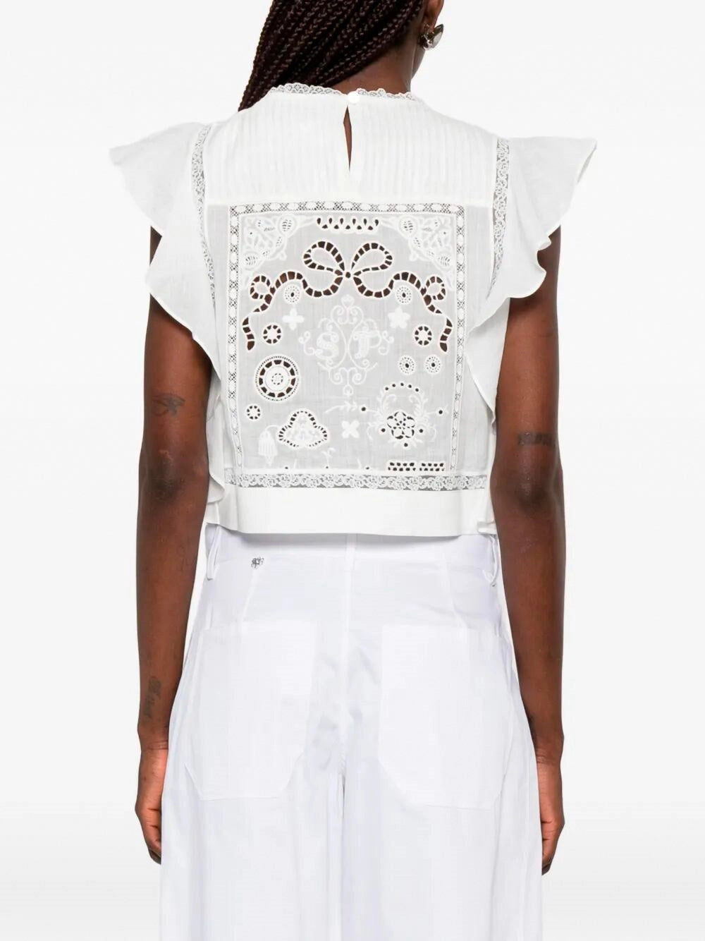 Self-Portrait Women Ramie Lace Frill Top SELF-PORTRAIT