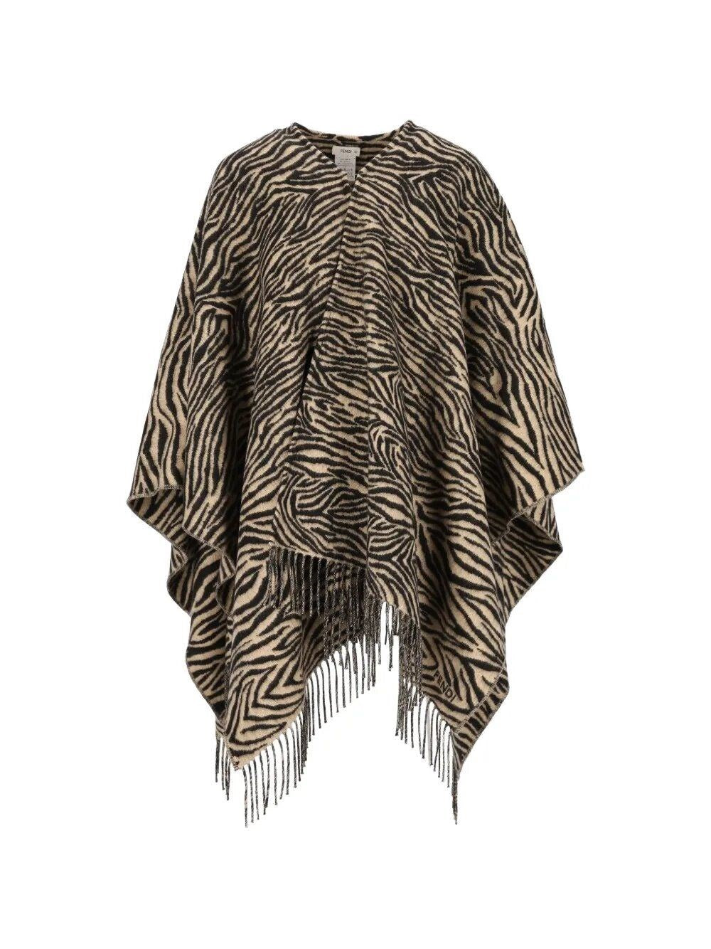 Fendi Women Wool Poncho With Animal Tiger Print FENDI