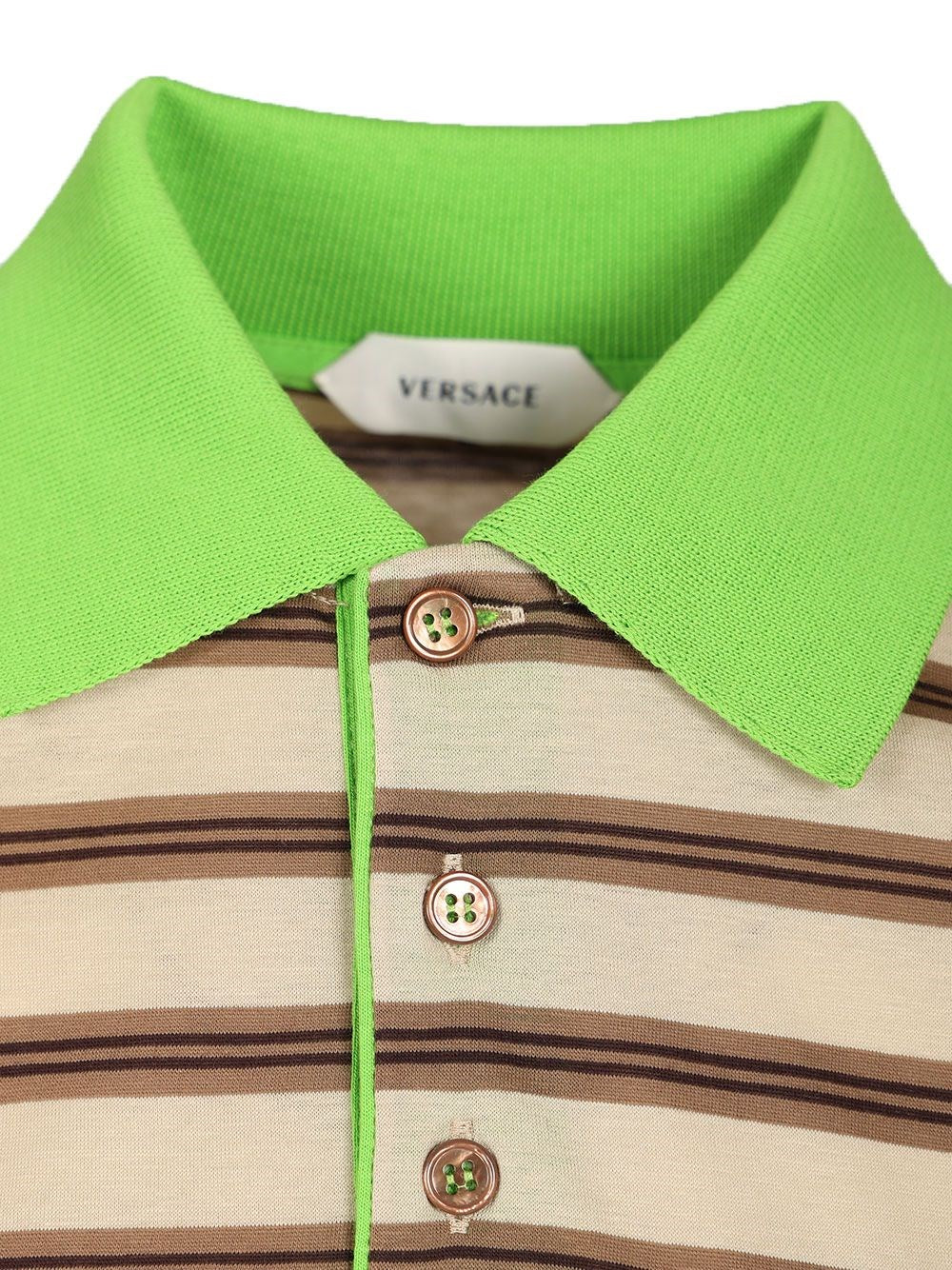 Versace Men Striped Cotton Polo Shirt With Inlay VERSACE