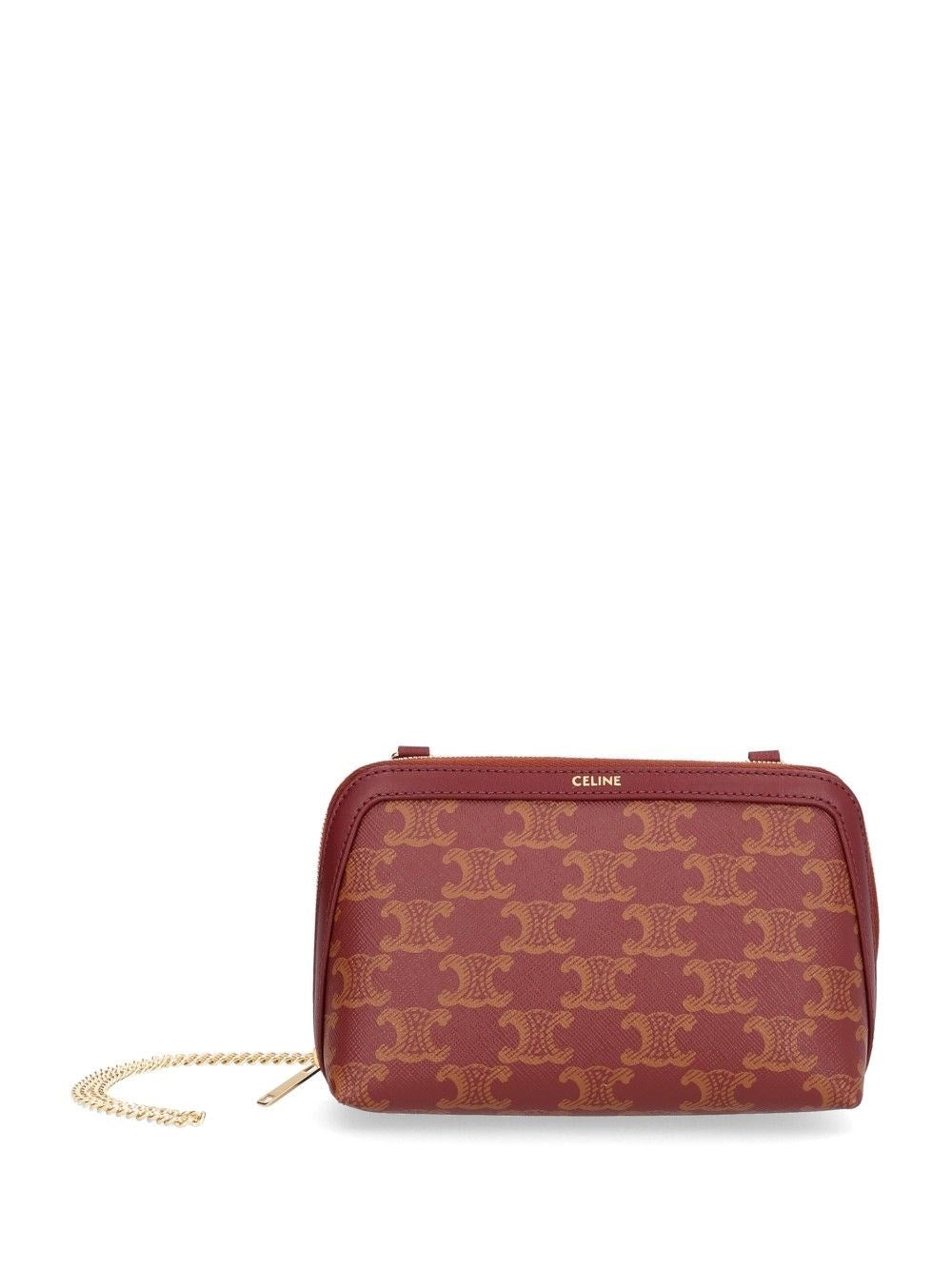 Celine Women "Triomphe" Coated Canvas Clutch On Chain CELINE