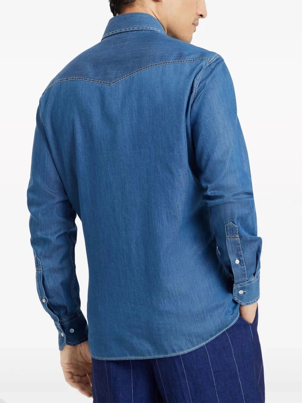 Brunello Cucinelli Men Denim Easy Fit Western Shirt BRUNELLO CUCINELLI