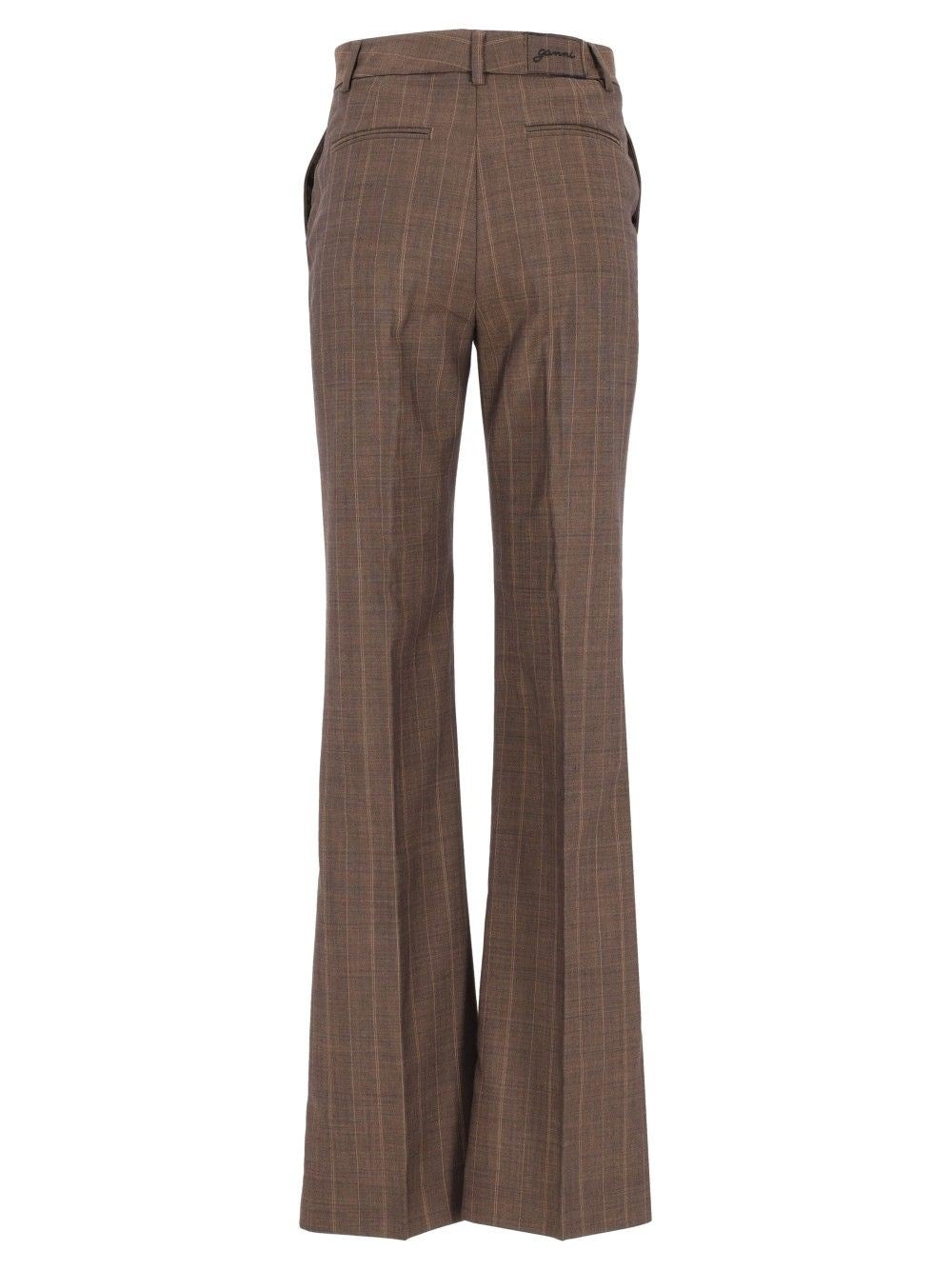 Ganni Women Brown Pinstriped Wool Trousers GANNI