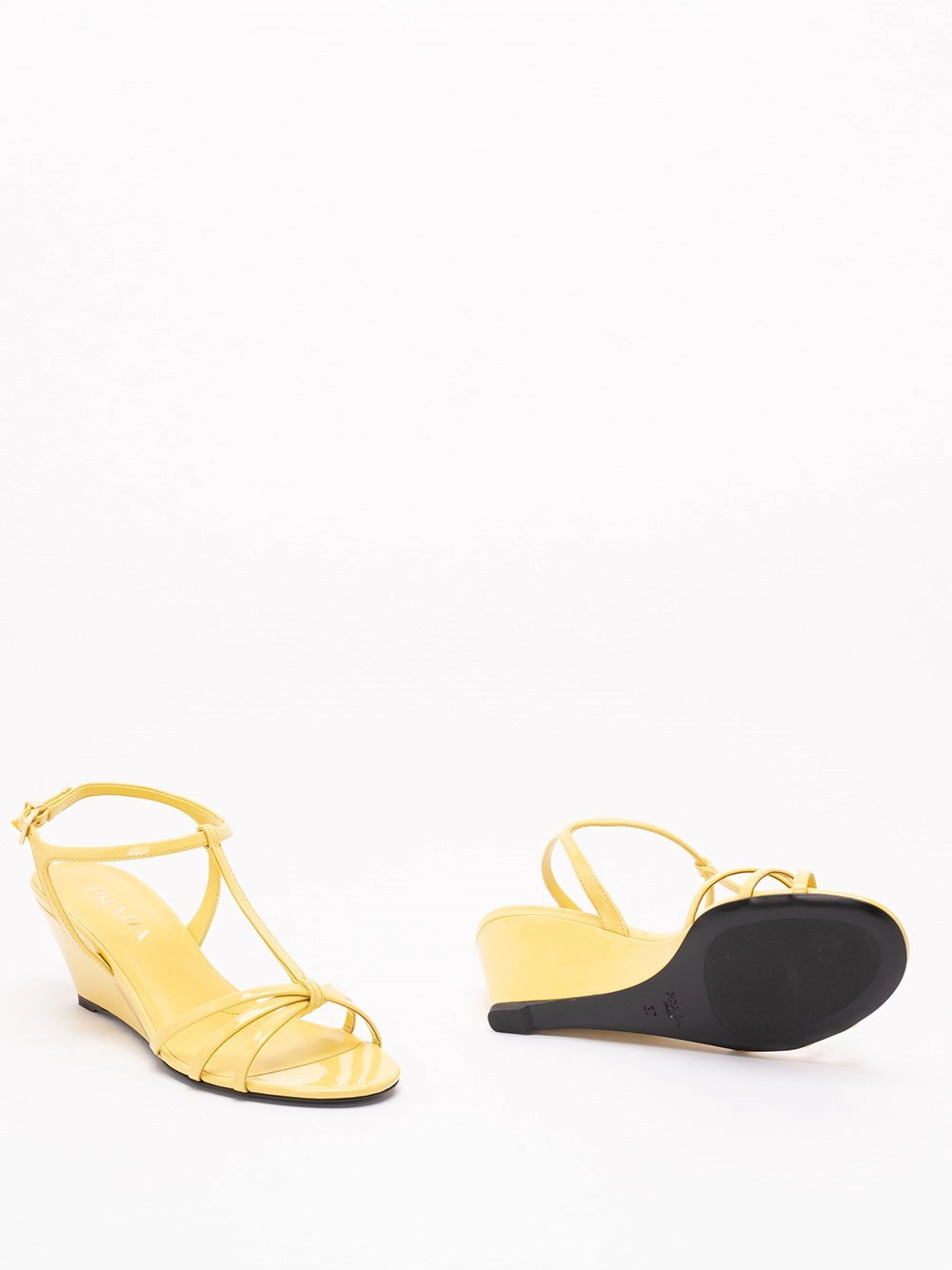 Prada Women Patent Leather Wedge Sandals PRADA
