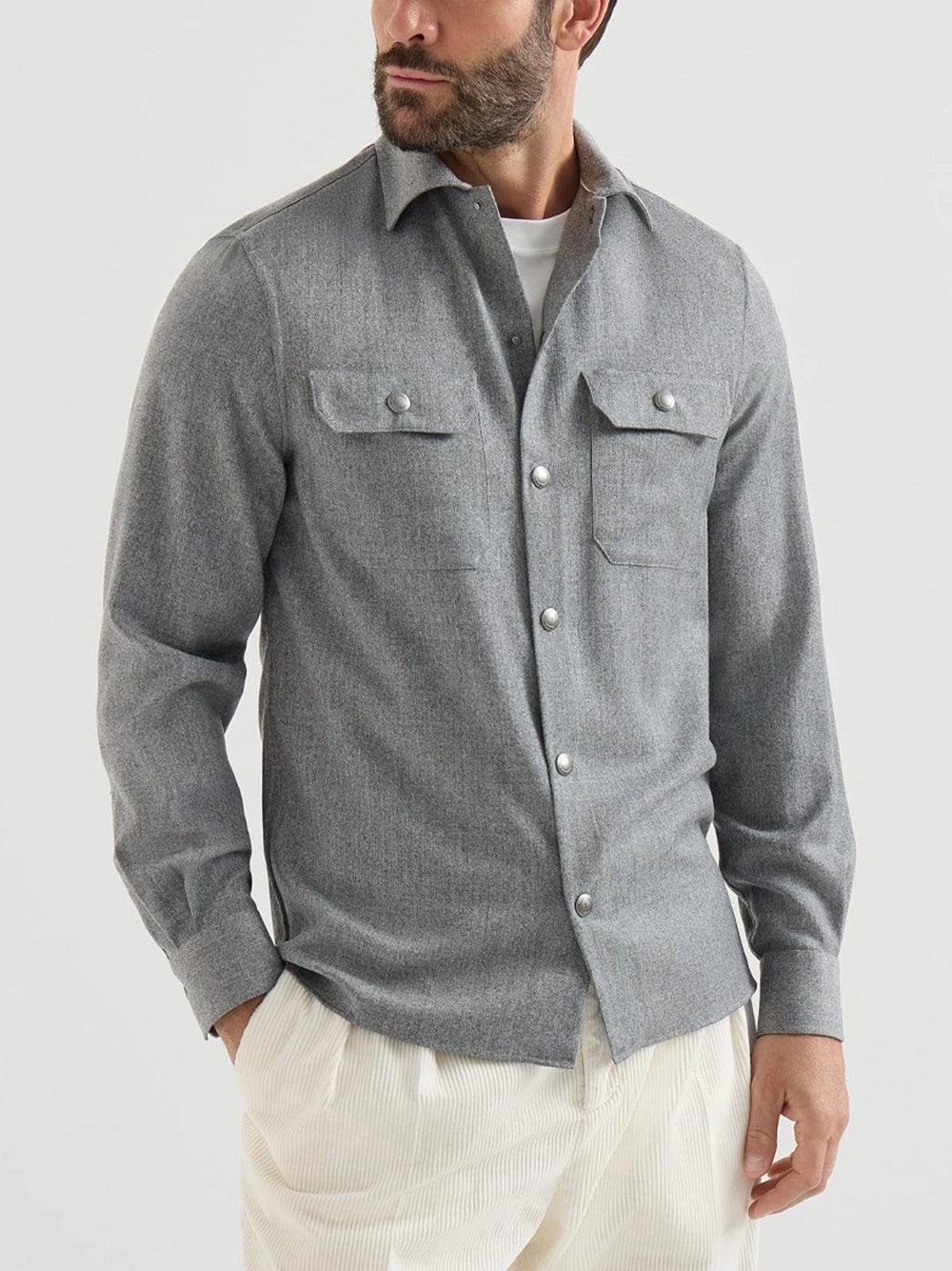 Brunello Cucinelli Men Virgin Wool Flannel Overshirt BRUNELLO CUCINELLI