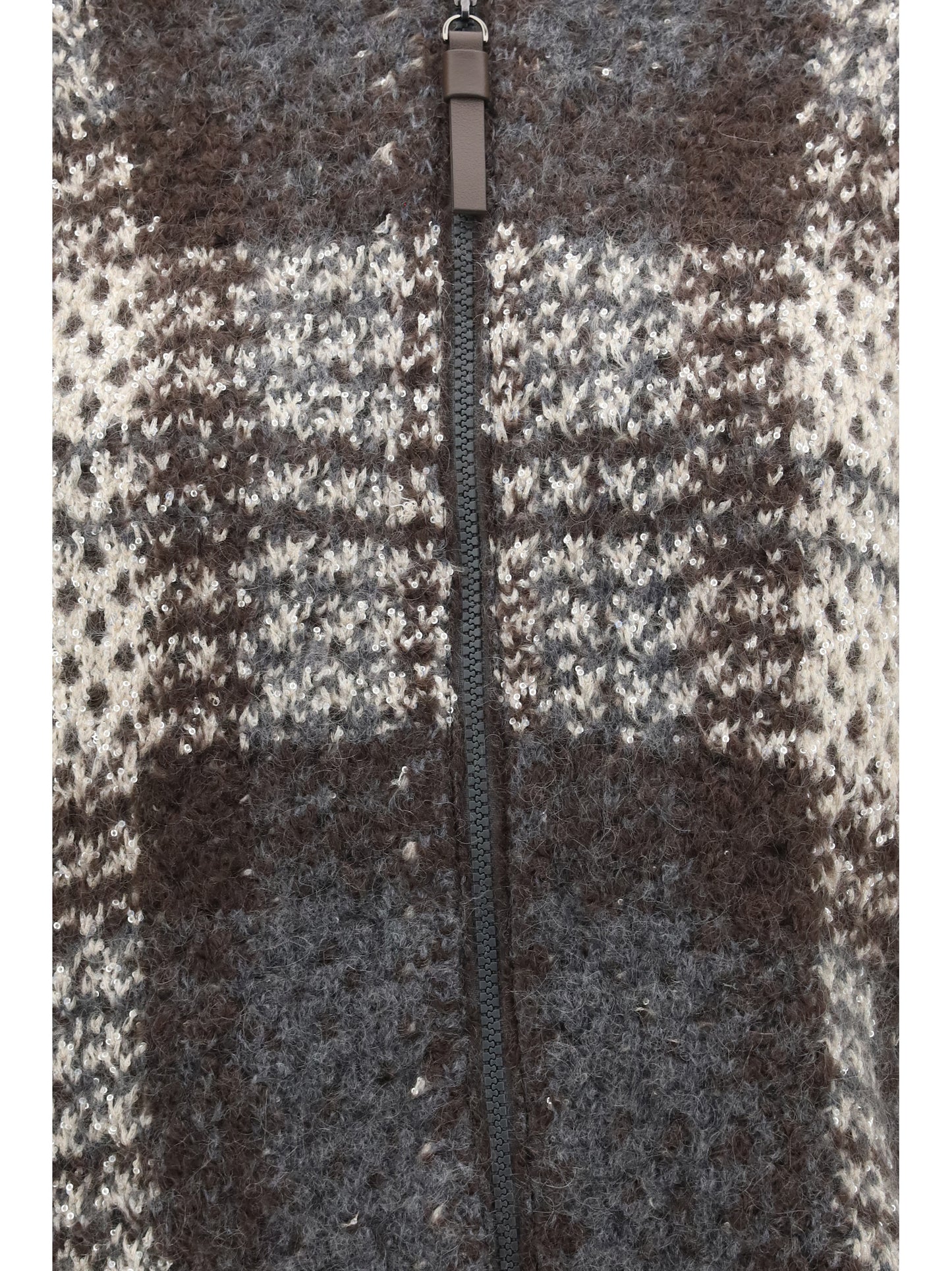Brunello Cucinelli Women Checked Wool Zip Cardigan BRUNELLO CUCINELLI