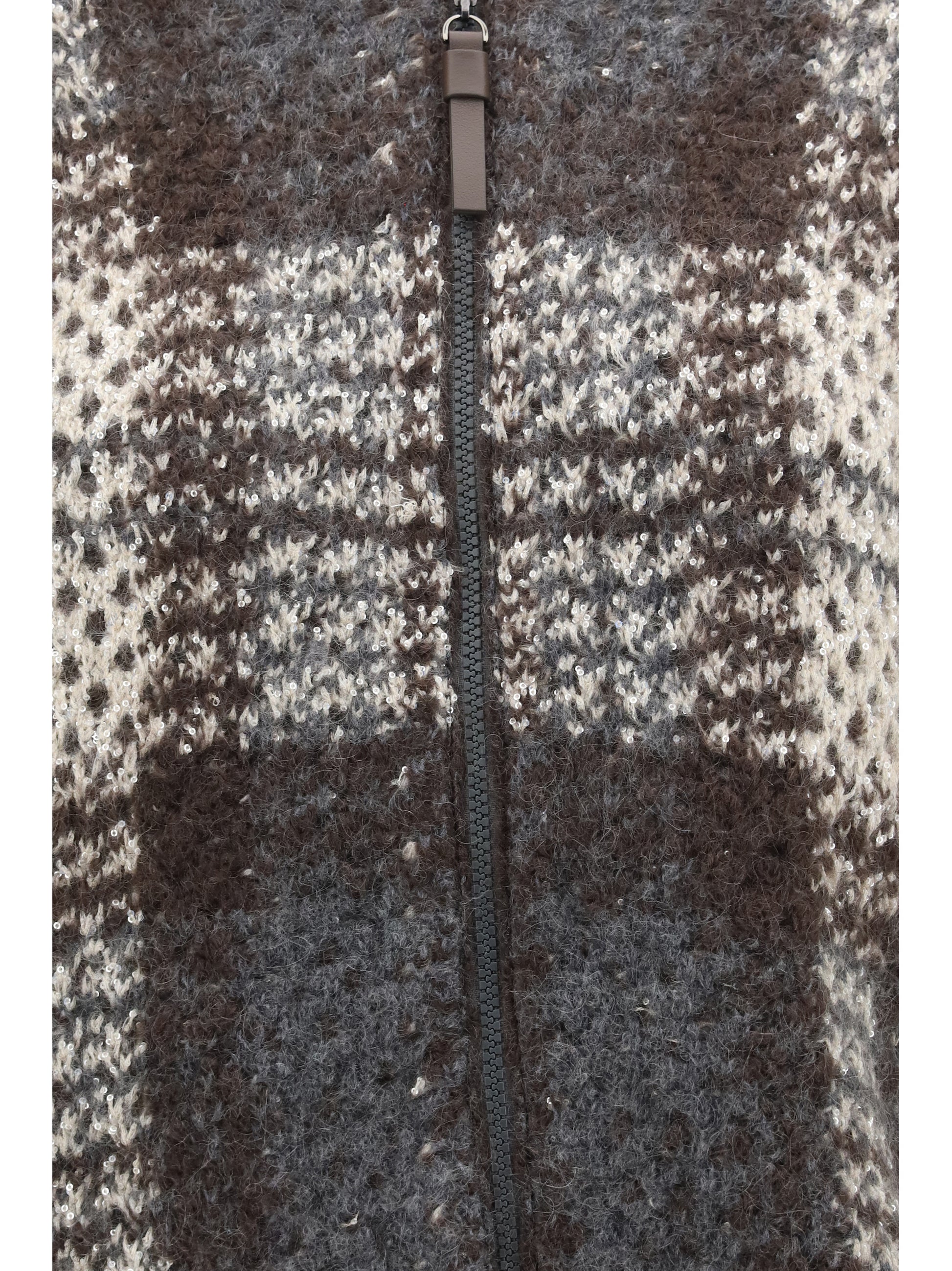 Brunello Cucinelli Women Checked Wool Zip Cardigan BRUNELLO CUCINELLI