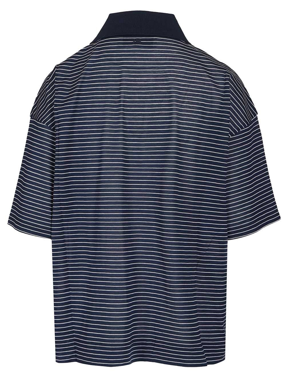 Ami Women Striped Boxy Fit Polo With Ami De Coeur Patch AMI PARIS