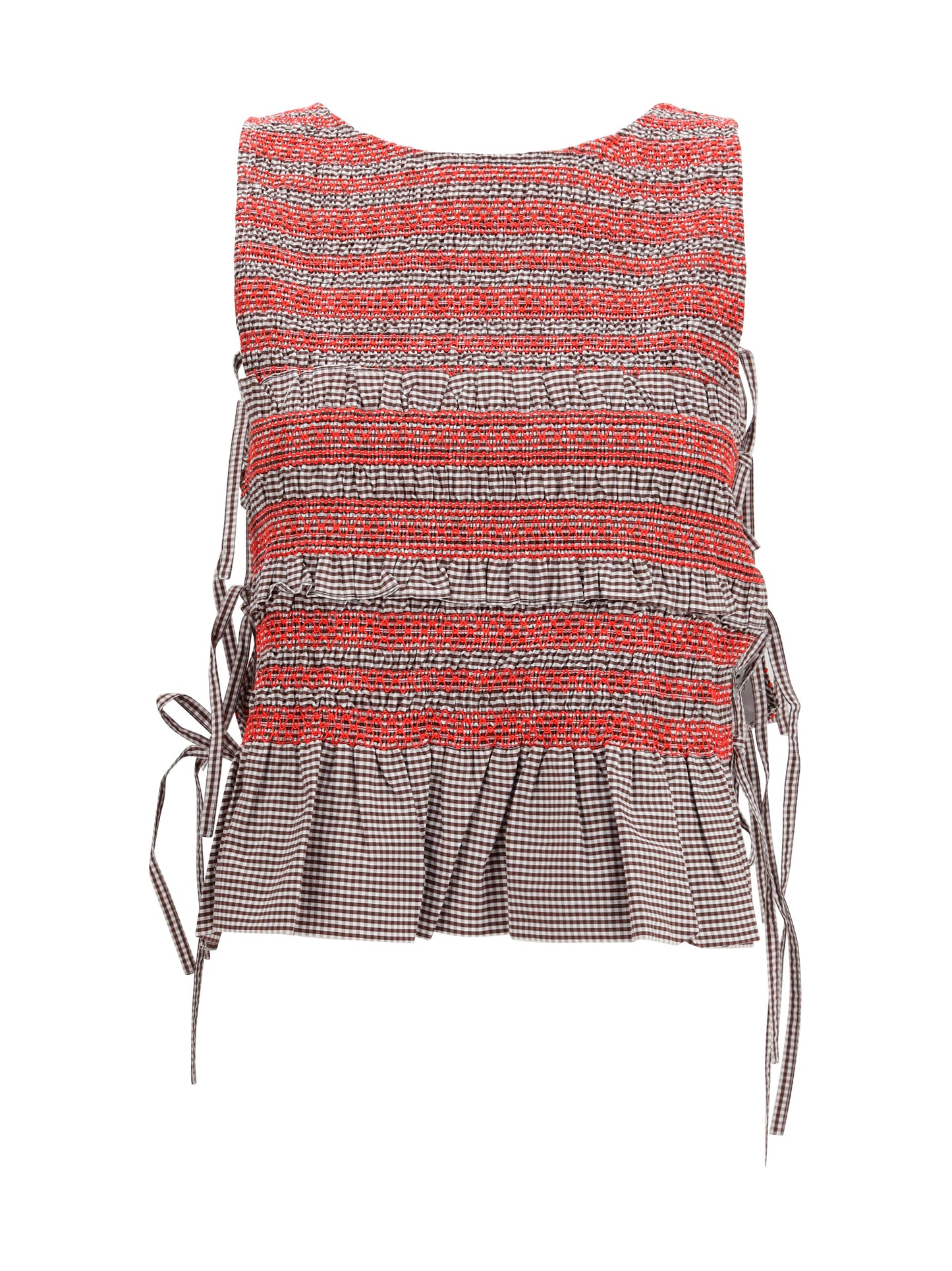 Ganni Women Elastic Printed Top With Ruching And Side Ties GANNI