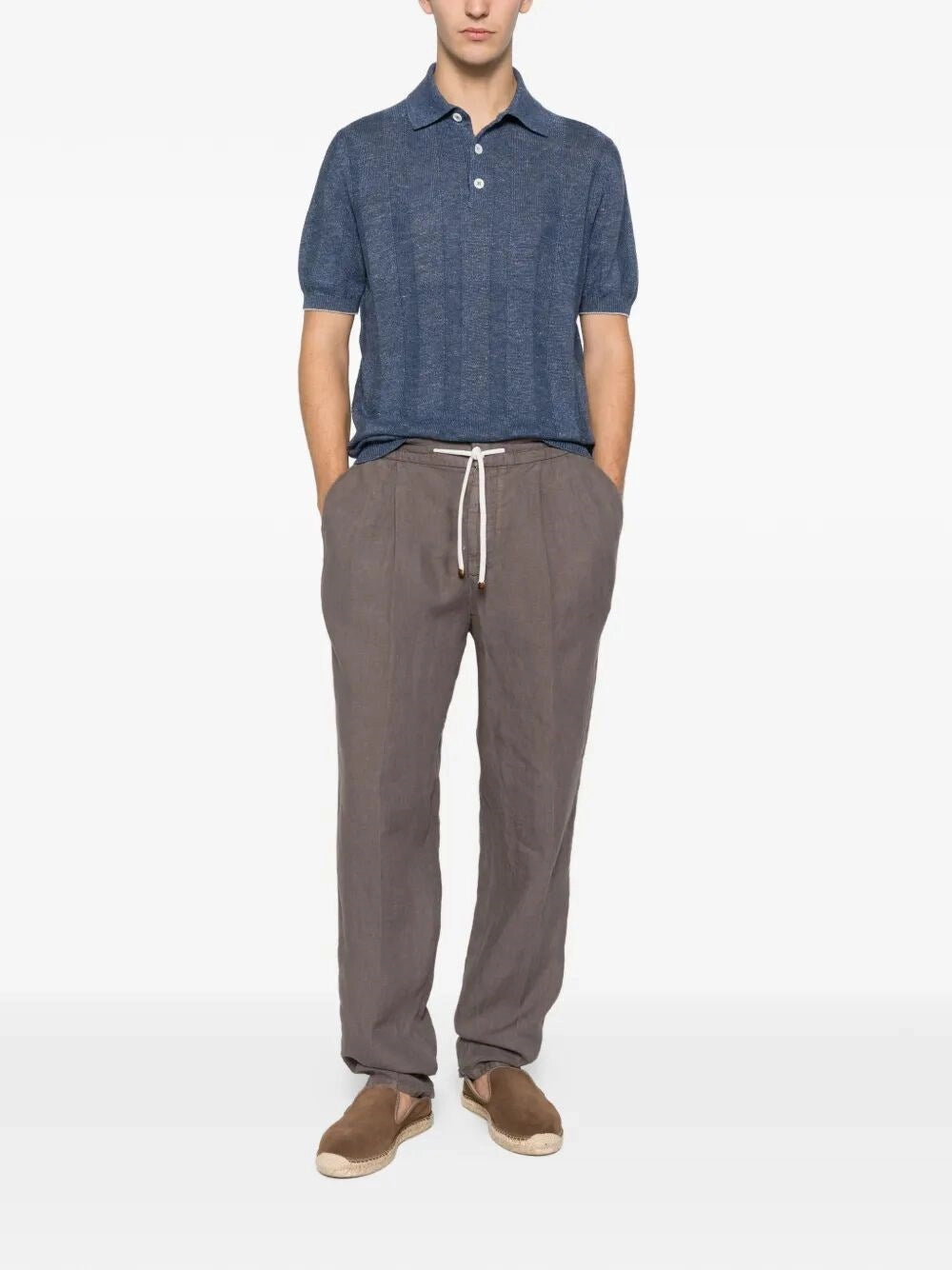 Brunello Cucinelli Men Linen And Cotton Wide Rib Knit Polo BRUNELLO CUCINELLI