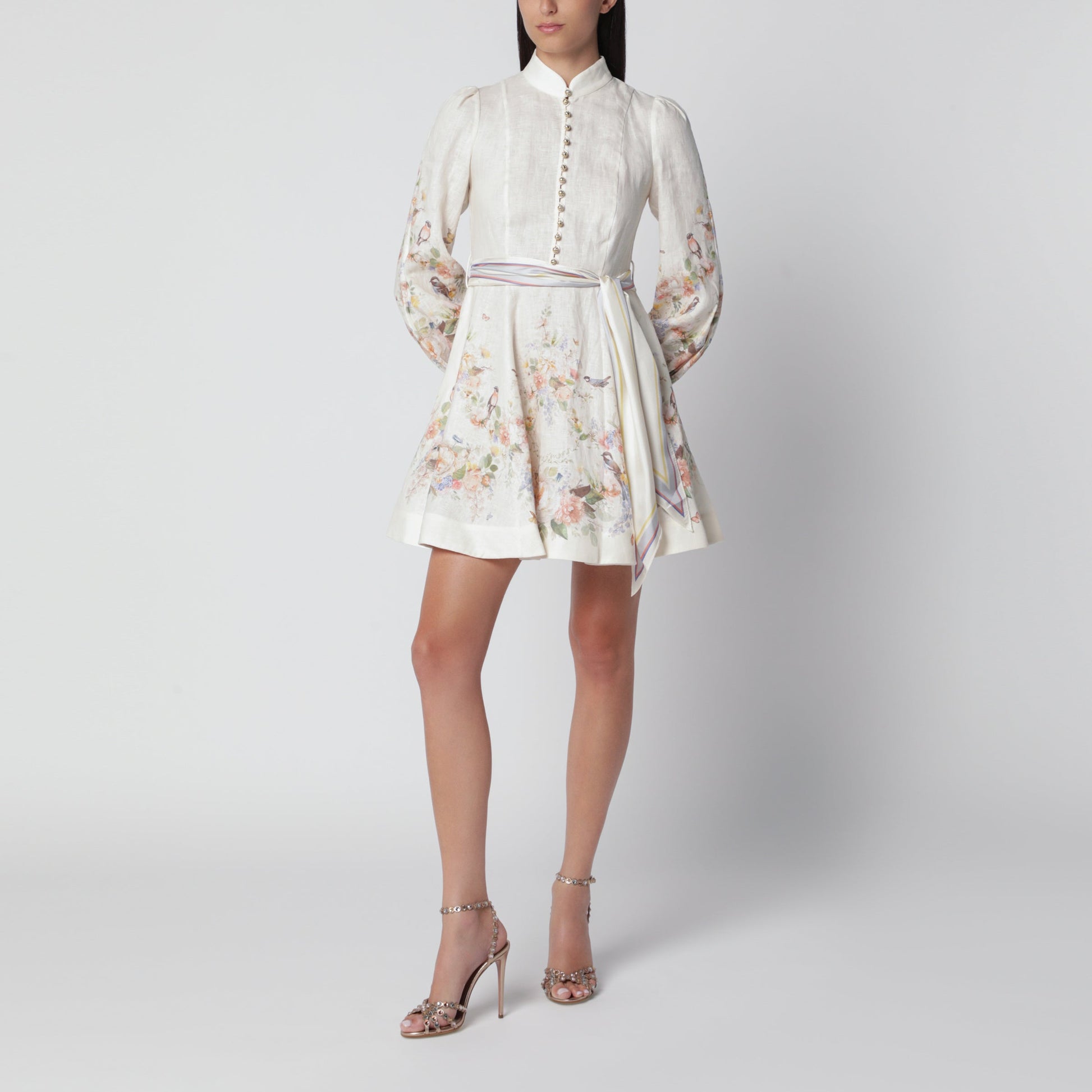 Zimmermann Valiant Printed Linen Mini Dress In Cream Bouquet Women ZIMMERMANN