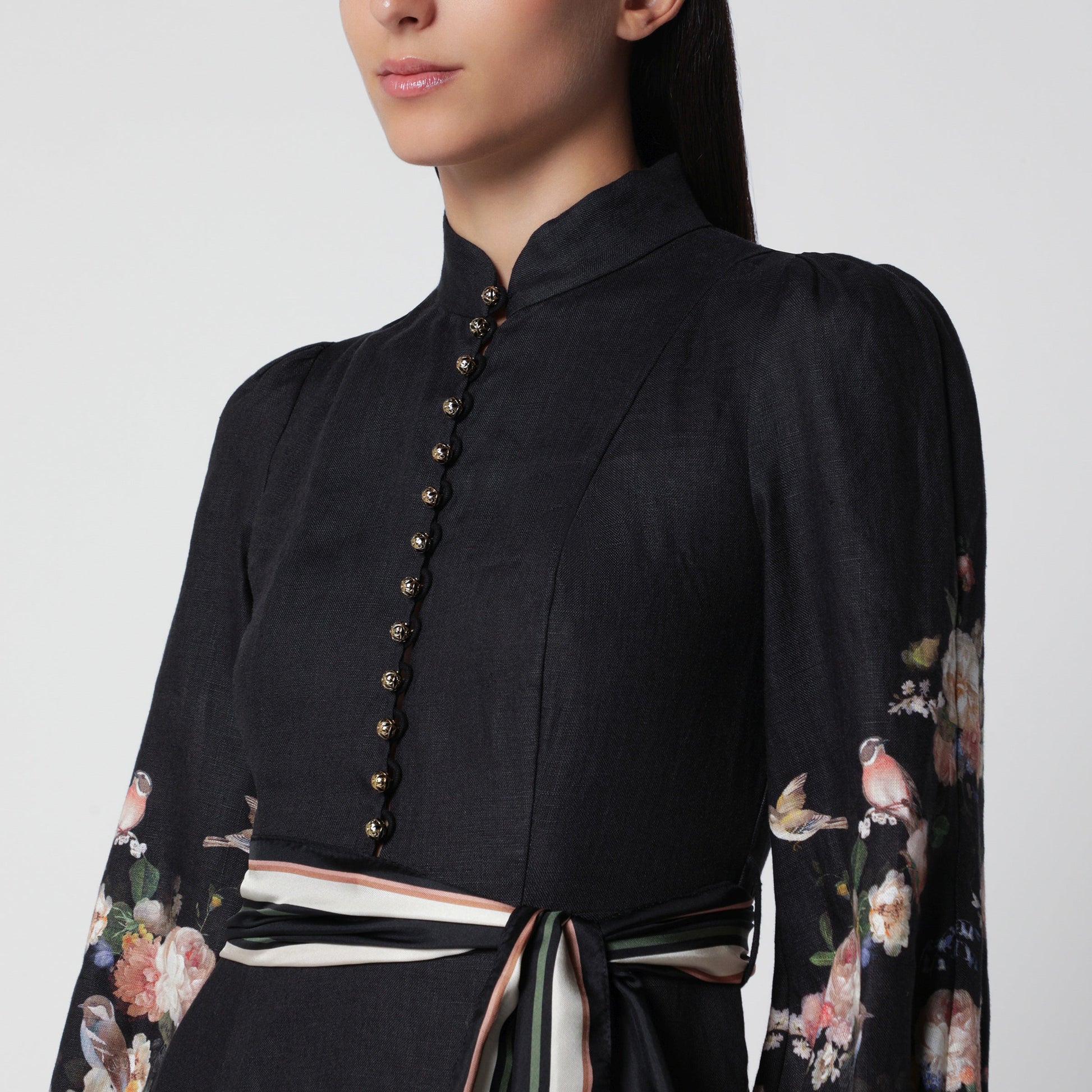 Zimmermann Valiant Printed Linen Midi Dress In Black Bouquet Women ZIMMERMANN