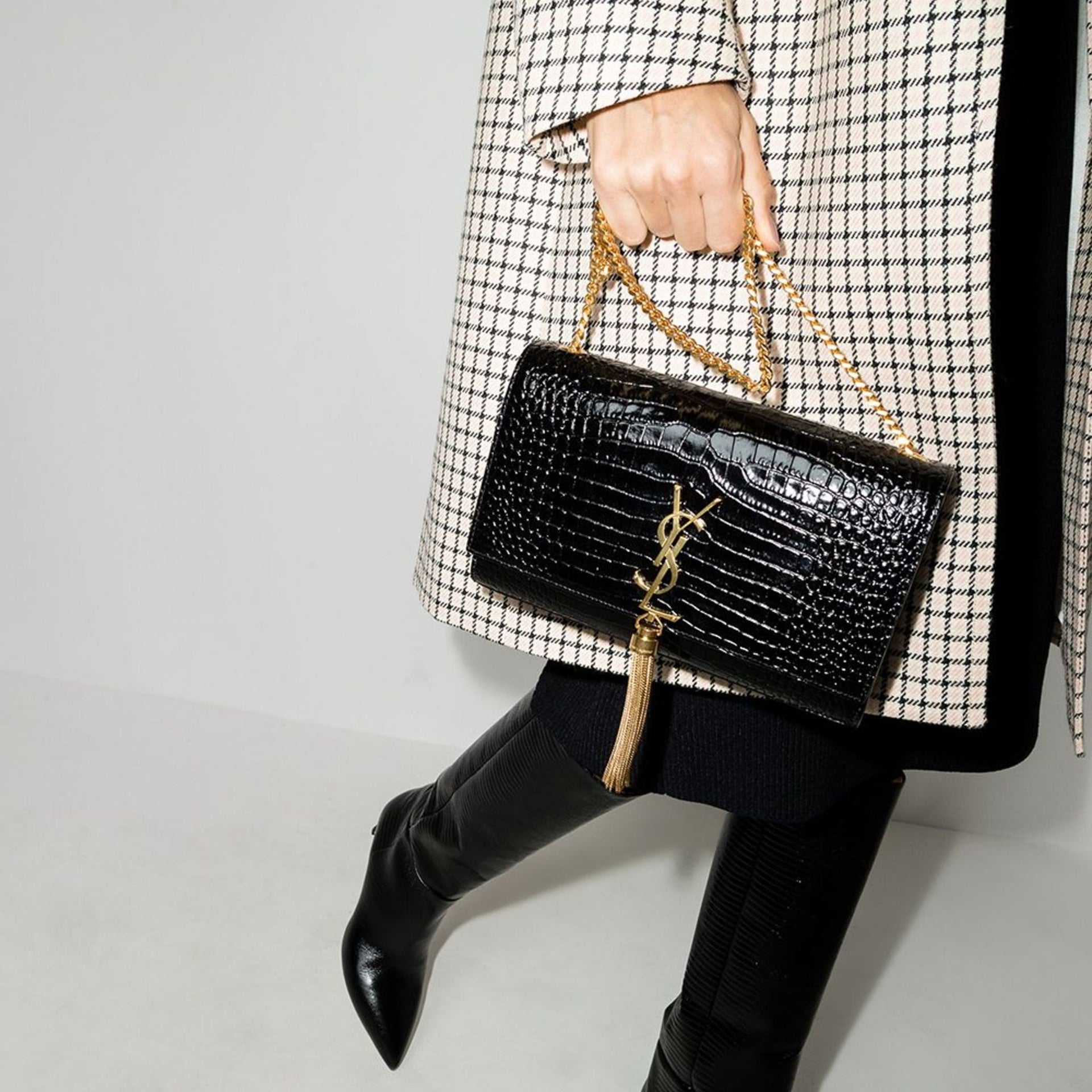 Saint Laurent Kate Medium Tassel Crocodile Embossed Leather Bag Women SAINT LAURENT
