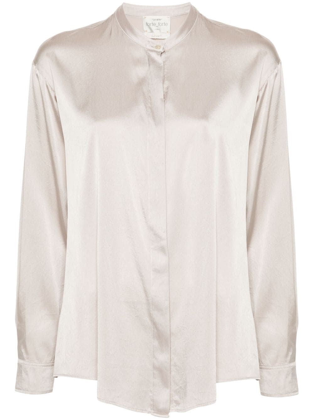 Forte_Forte Women Stretch Heavy Satin Silk Collar Shirt Perla FORTE FORTE